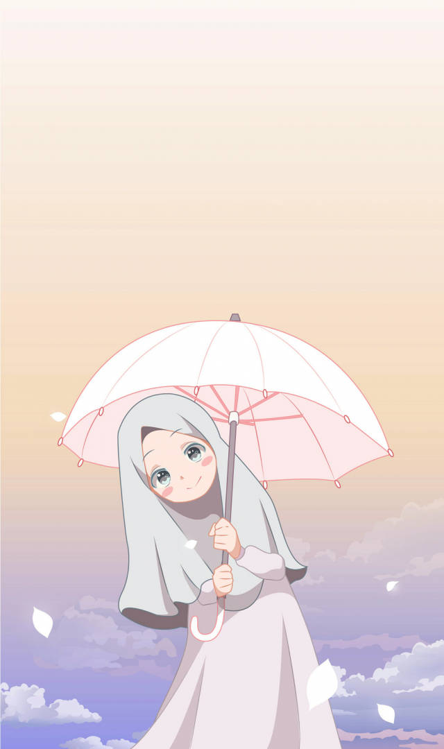 anime girl, hijab, white umbrella, SD Phone Wallpaper