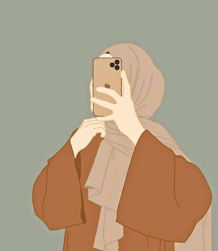 hijab cartoon girl, iPhone, gold phone, SD Phone Wallpaper