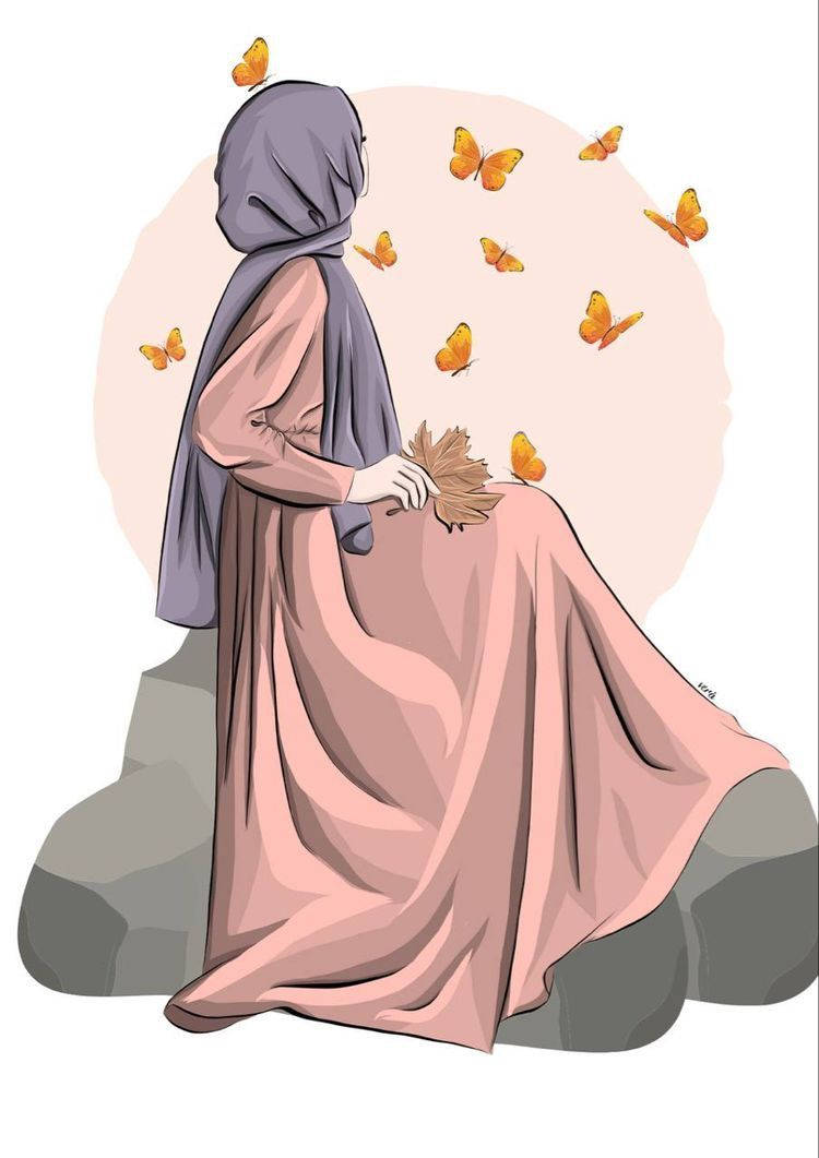hijab, pink dress, grey hijab, SD Phone Wallpaper