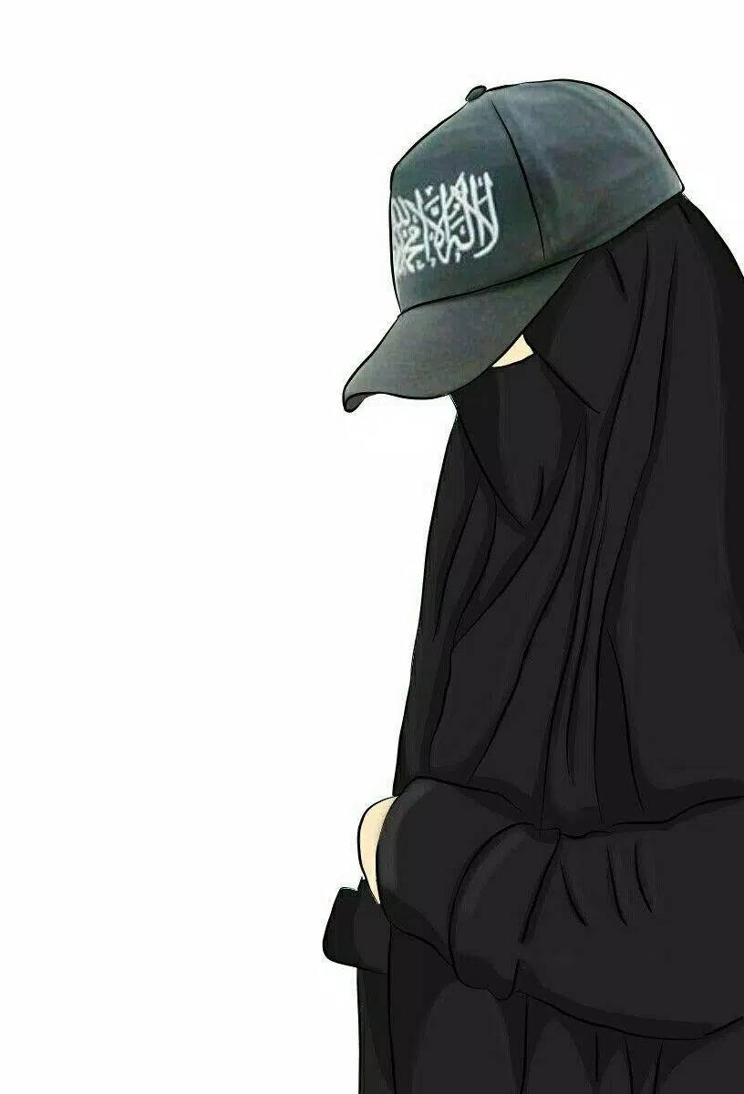 black abaya, cap, white Arabic script, SD Phone Wallpaper