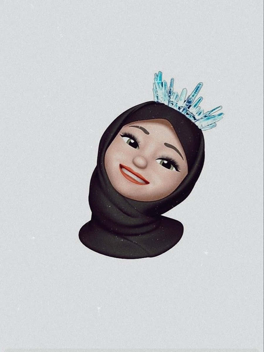 Emoji Girl, black hijab, sparkling blue crystal crown, SD Phone Wallpaper