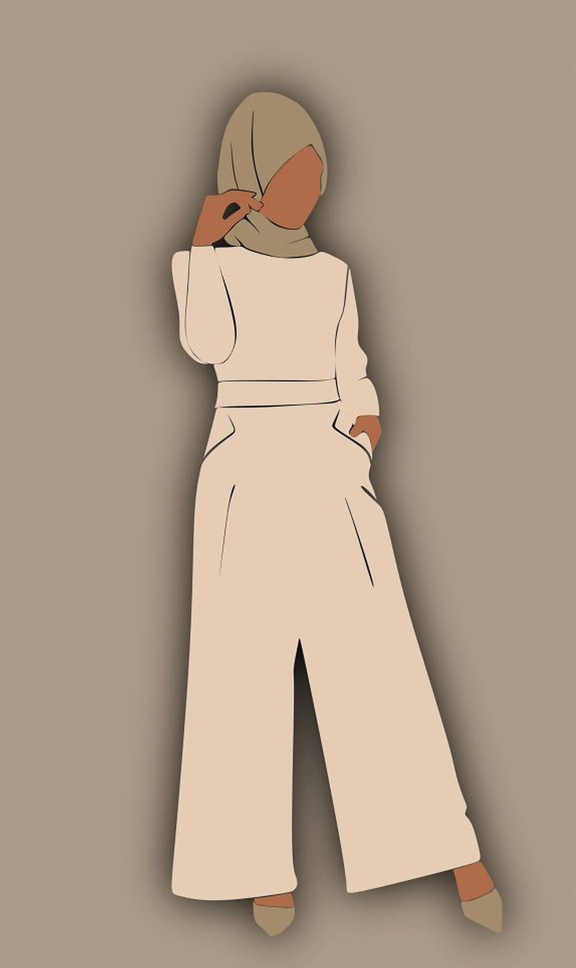 hijab, cartoon aesthetic, beige hijab, Full HD Phone Wallpaper