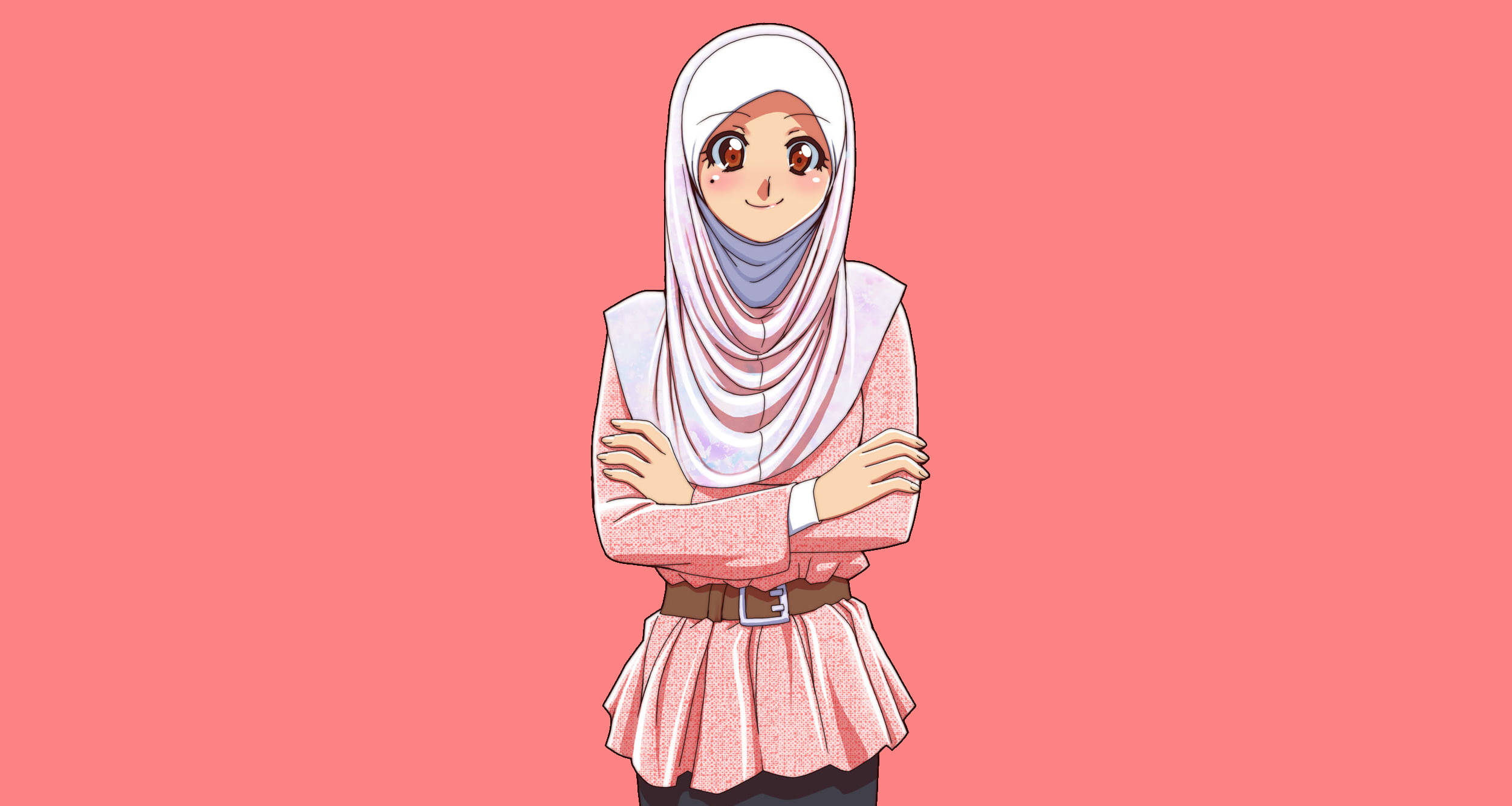 Pretty Pink Anime Hijab, anime girl, white hijab, Full HD Desktop Wallpaper