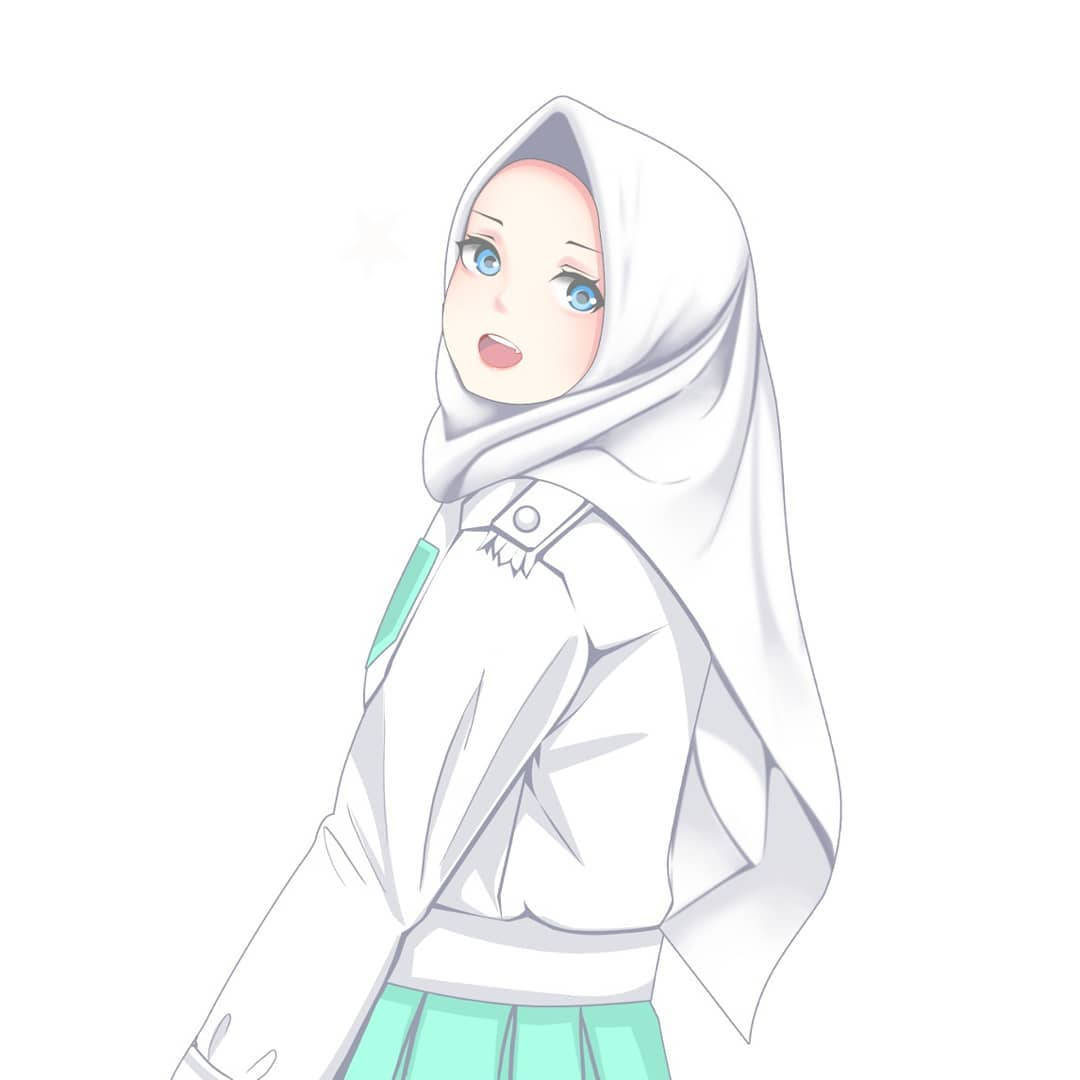anime girl, blue eyes, white hijab, SD Desktop Wallpaper