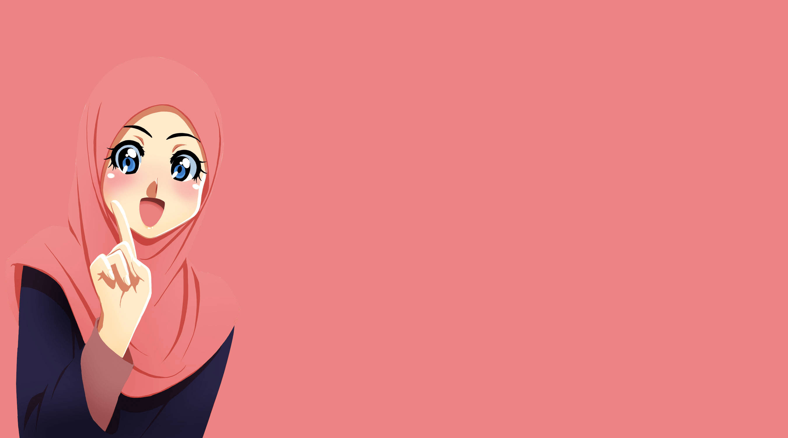 pink hijab, anime girl, wide blue eyes, 2K Desktop Wallpaper