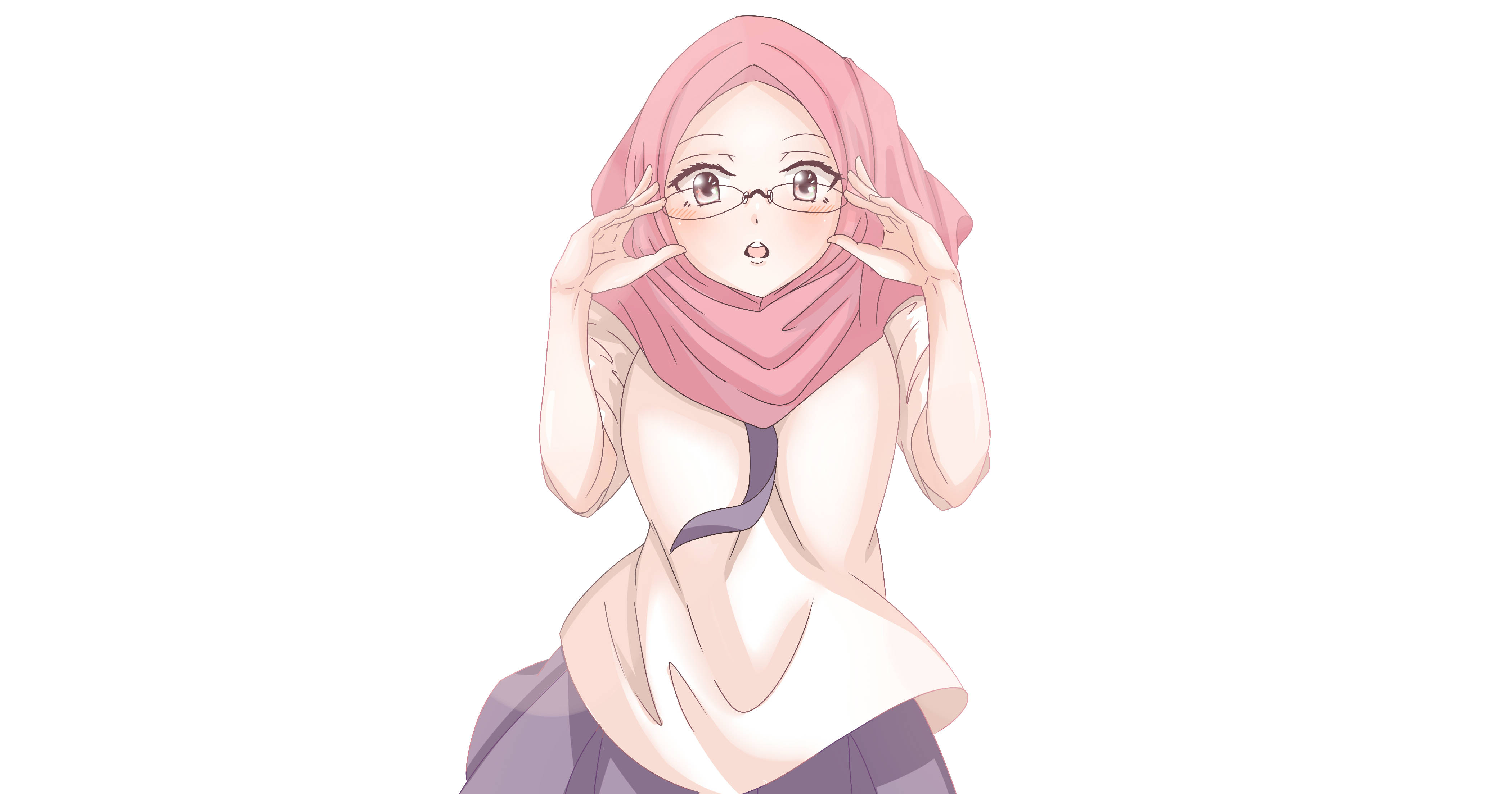 anime girl, pink hijab, glasses, 4K Desktop Wallpaper