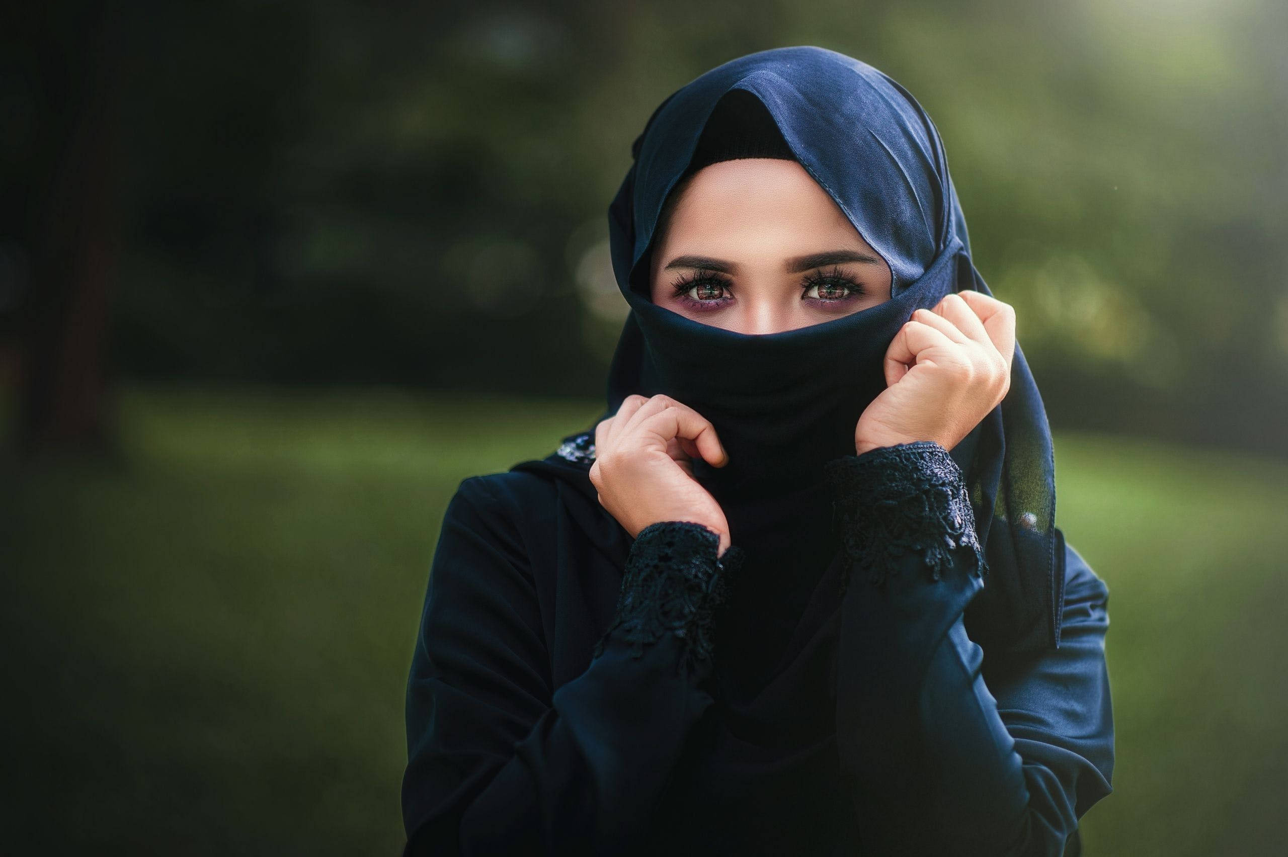hijab, navy hijab, veil, 2K Desktop Wallpaper