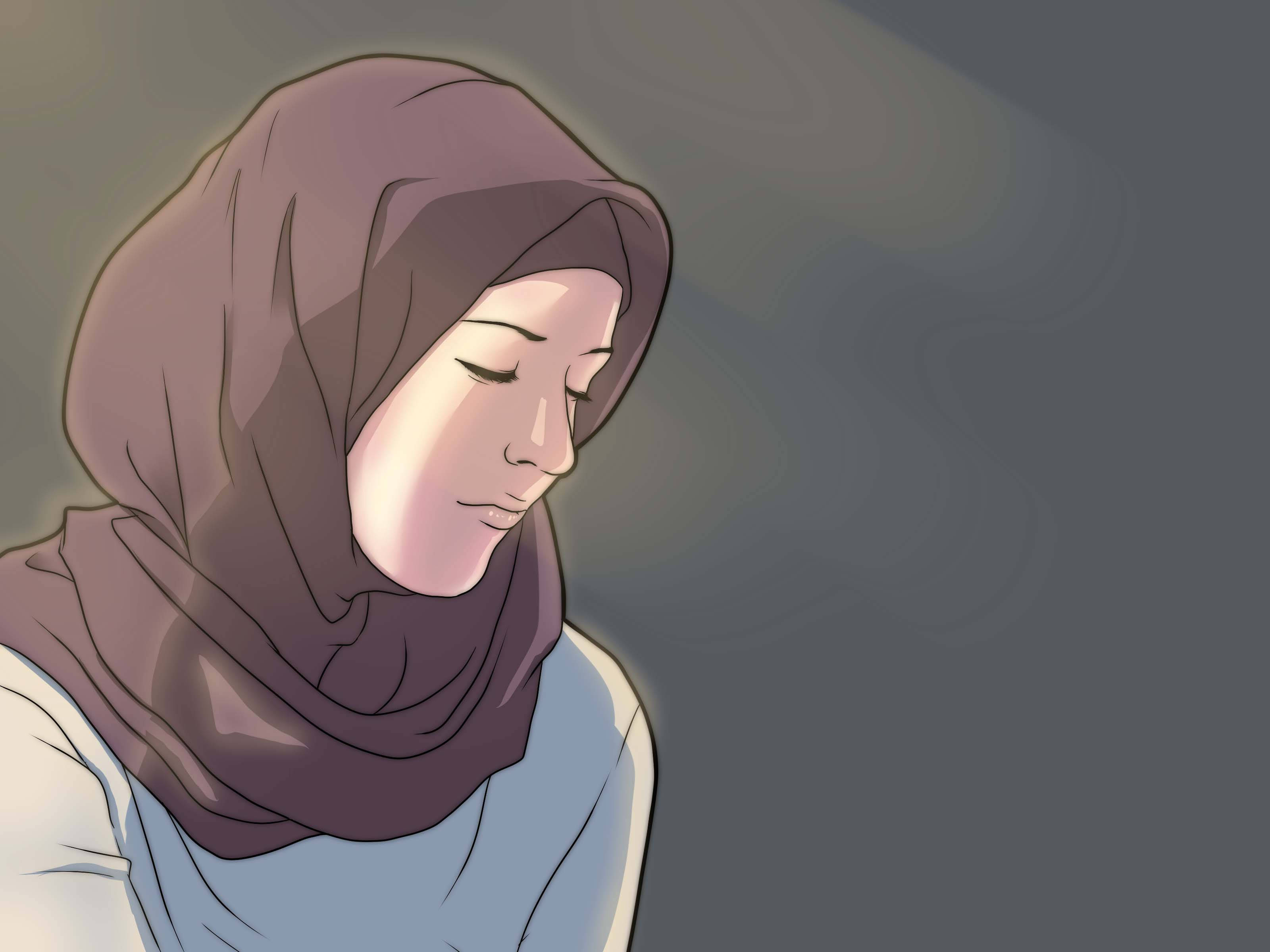 hijab, cartoon, grey background, 2K Desktop Wallpaper