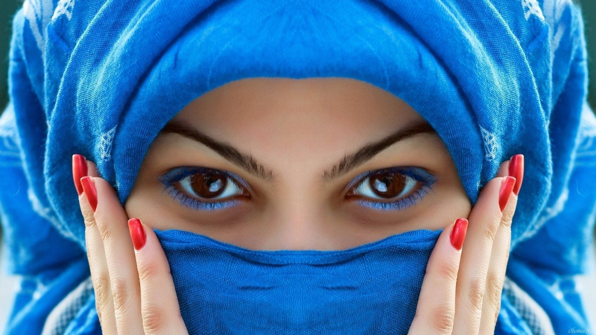 hijab, blue aesthetic, blue makeup, Full HD Desktop Wallpaper