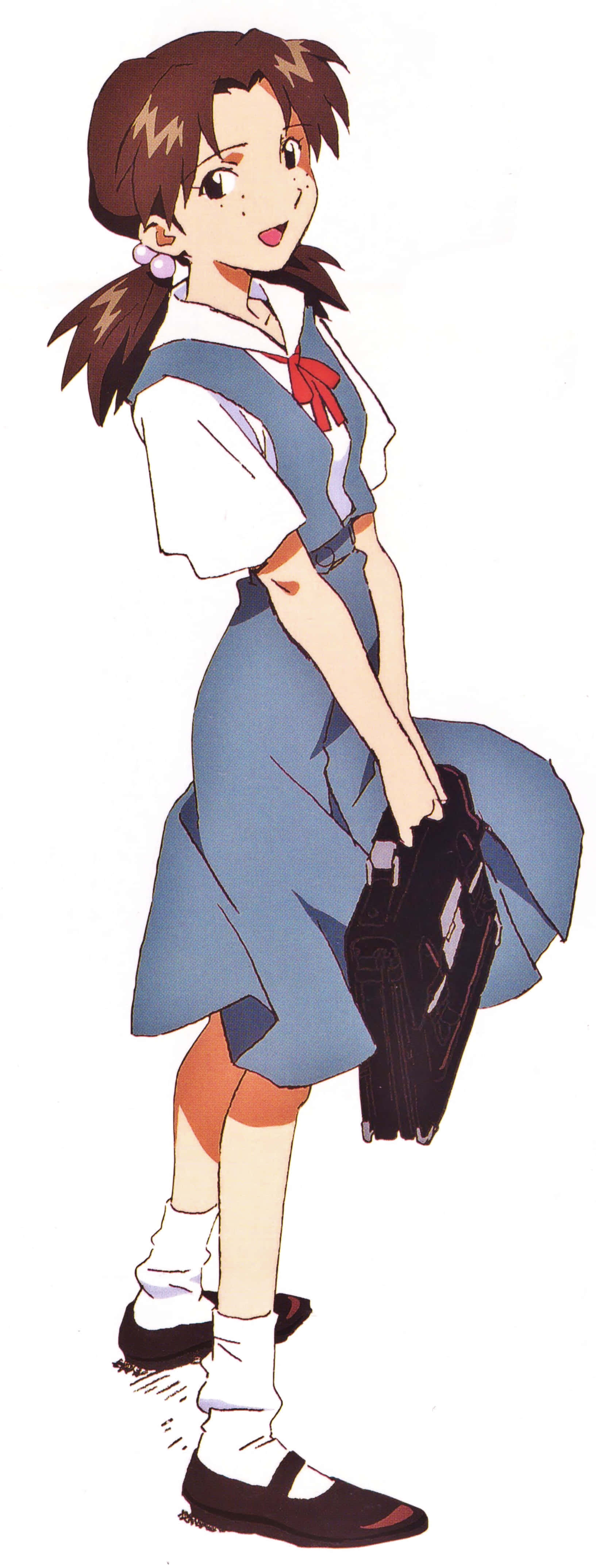 Hikari Horaki, blue school uniform, red bow, 4K Phone Wallpaper