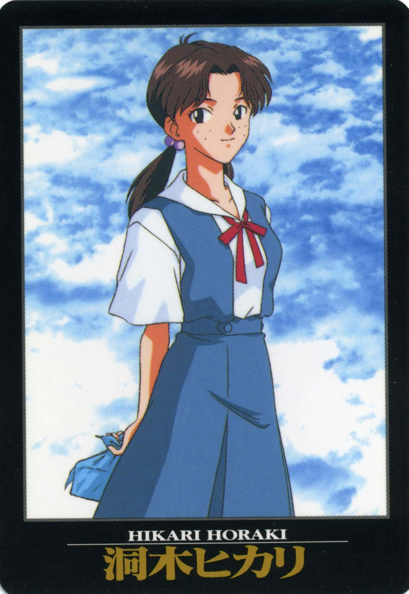 Hikari Horaki, blue school uniform, red bow, Full HD Phone Wallpaper