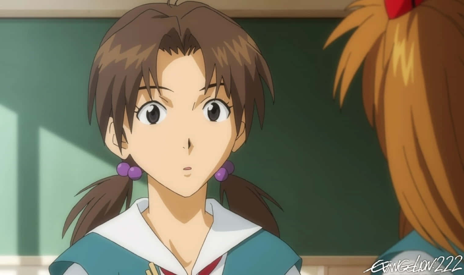 Hikari Horaki, brown pigtails, purple earrings, HD Desktop Wallpaper