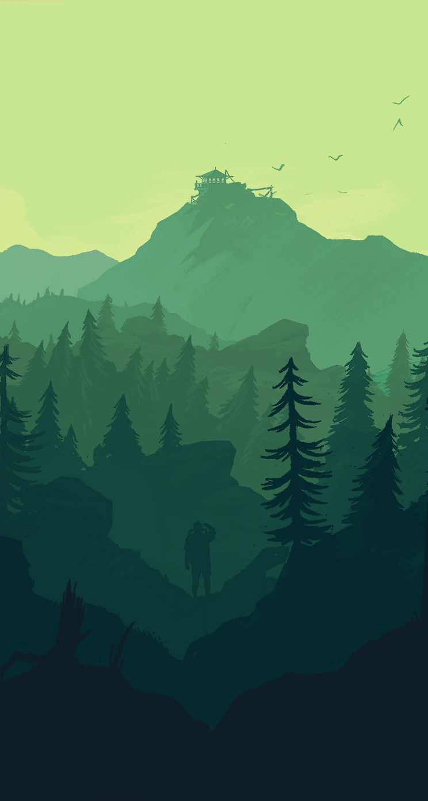 hiking, dark forest, mountain peak, 2K Phone Wallpaper
