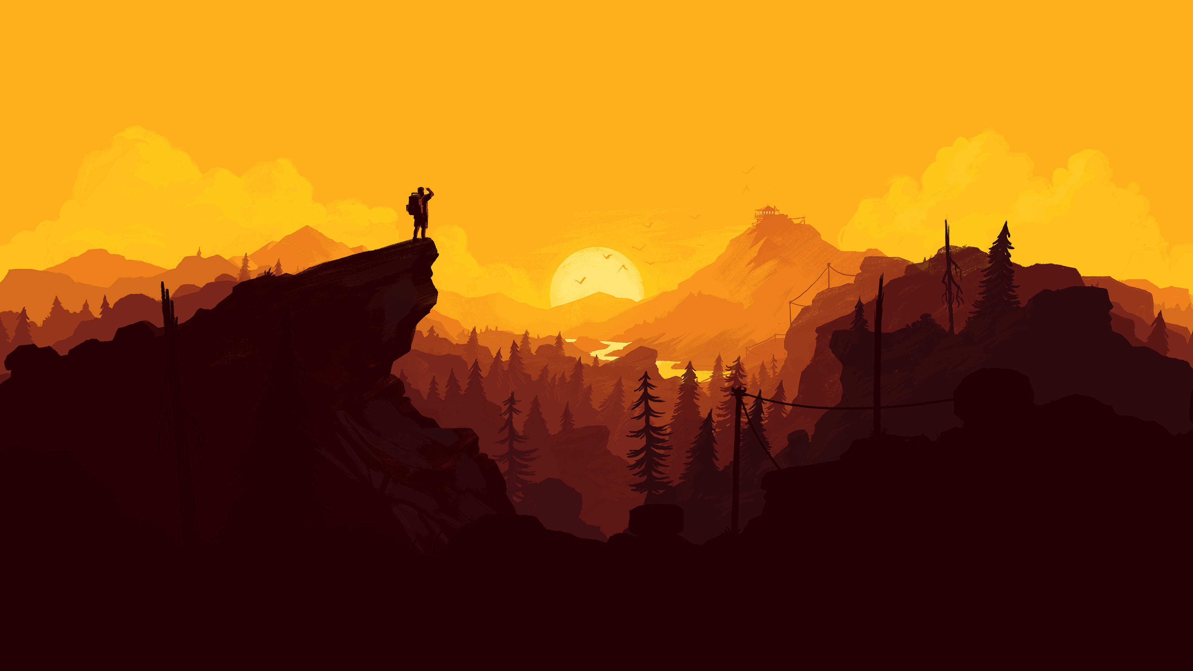 Hiking Yellow, sunset, cliff, 4K Desktop Wallpaper