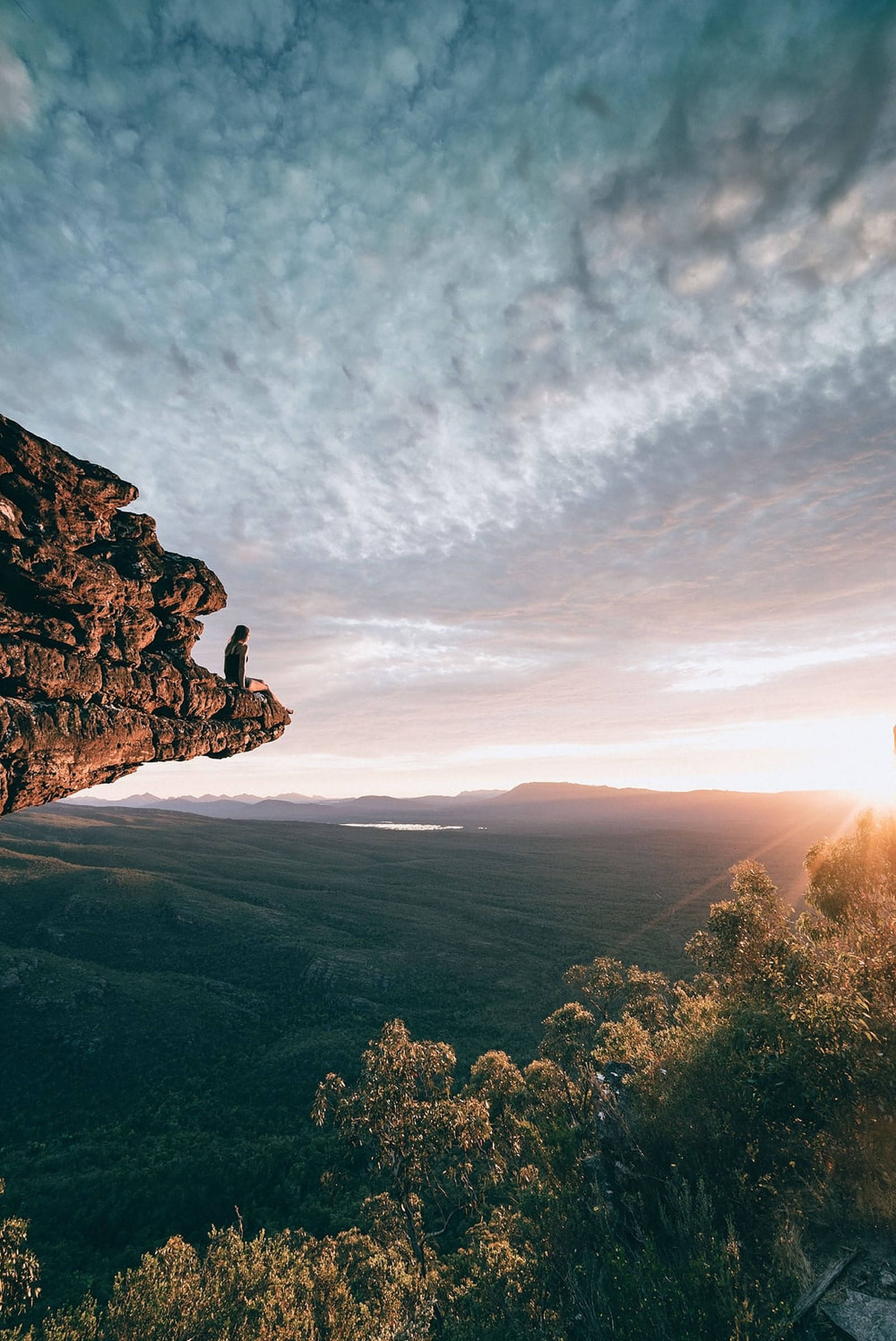 cliff, valley, golden sunset, Full HD Phone Wallpaper