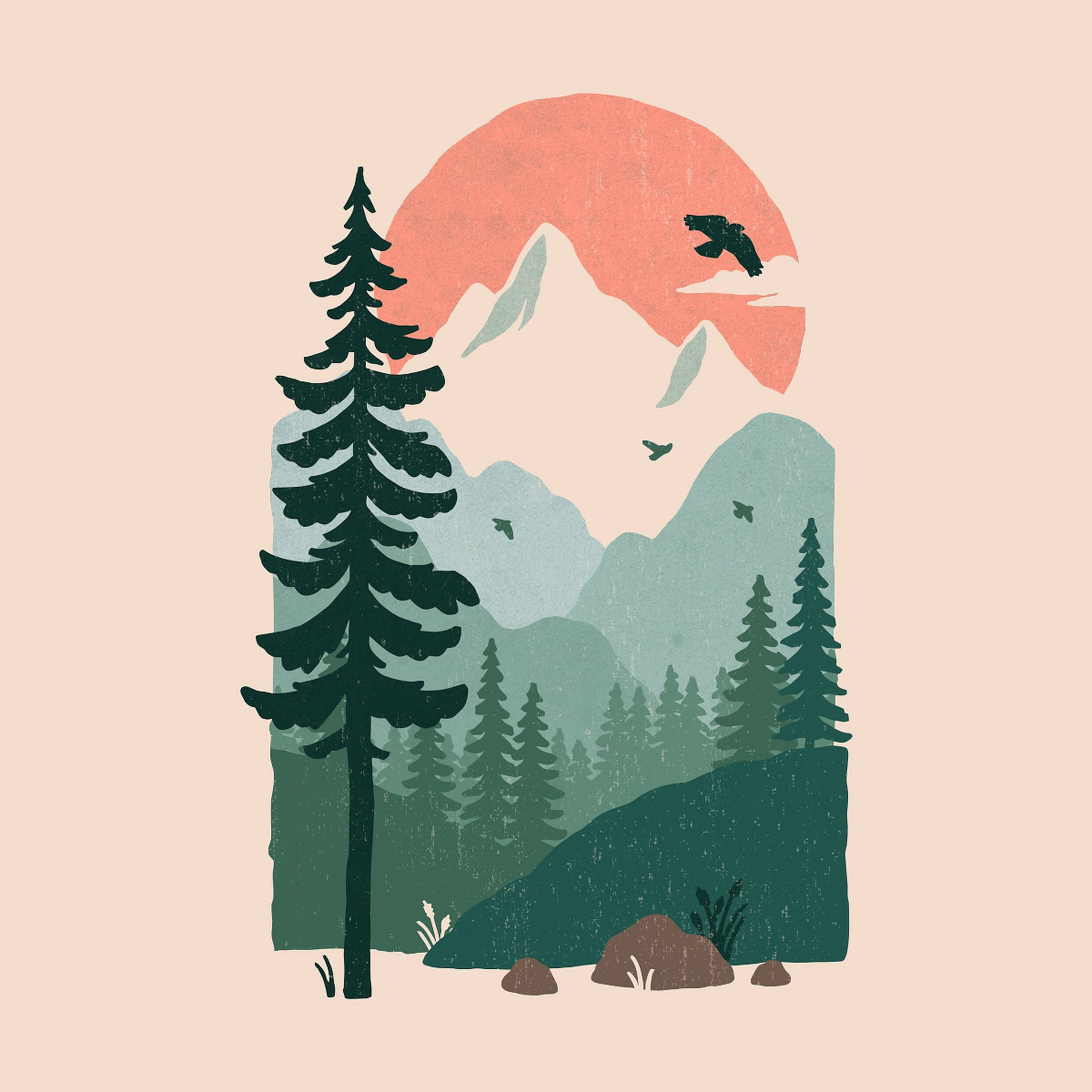 hiking, minimalist art, mountain landscape, Full HD Desktop Wallpaper