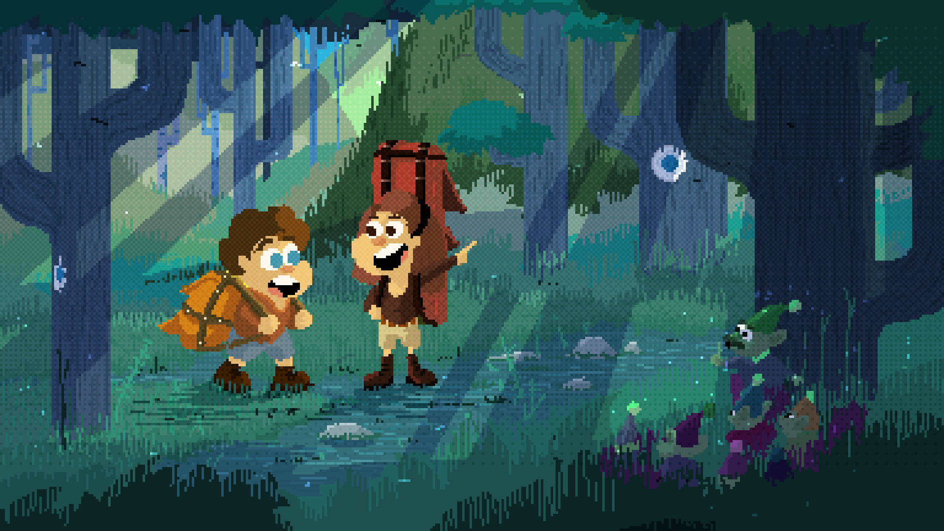 pixel art, adventurers, backpacks, Full HD Desktop Wallpaper