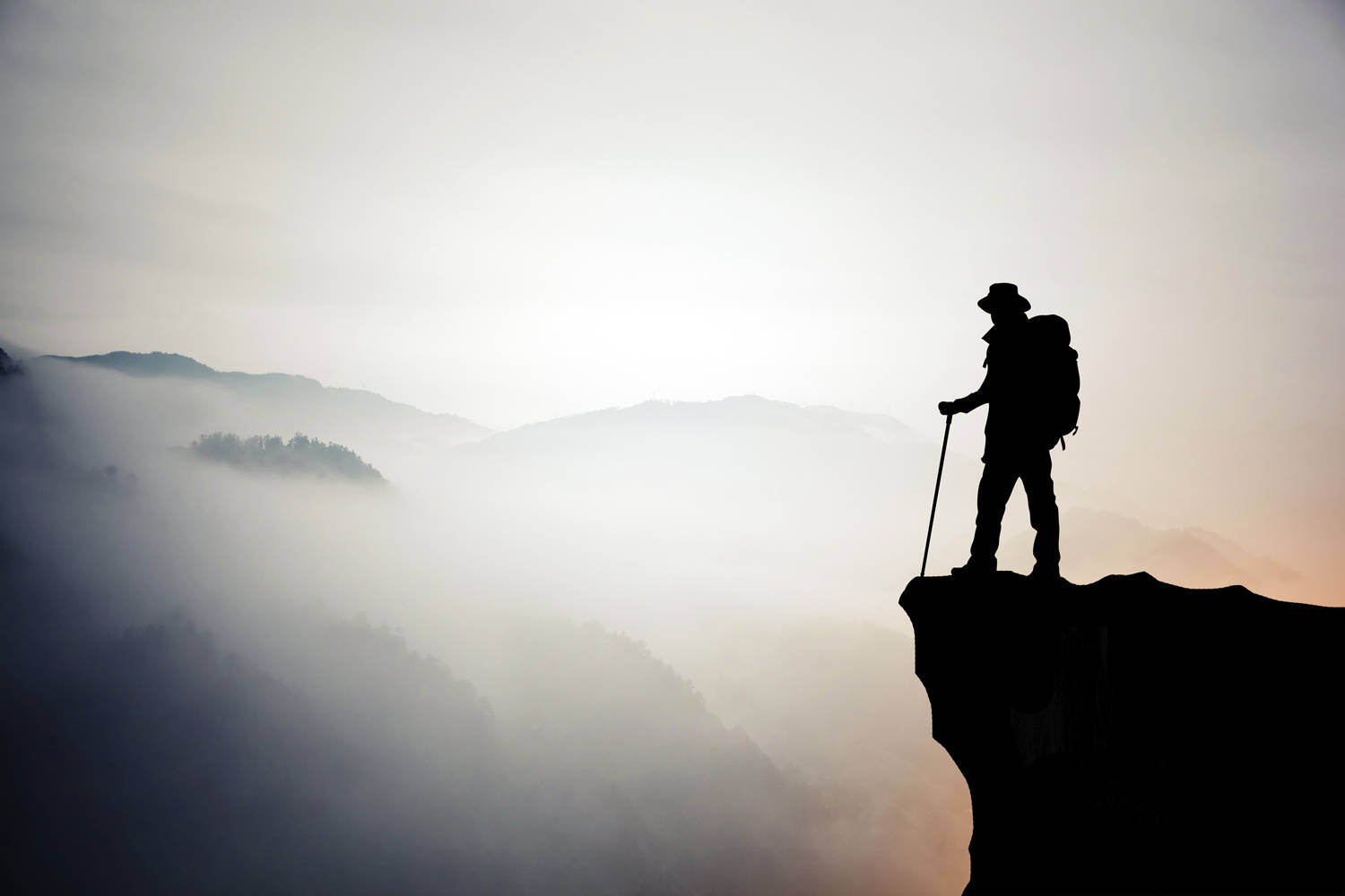 hiker, mountain, cliff, HD Desktop Wallpaper