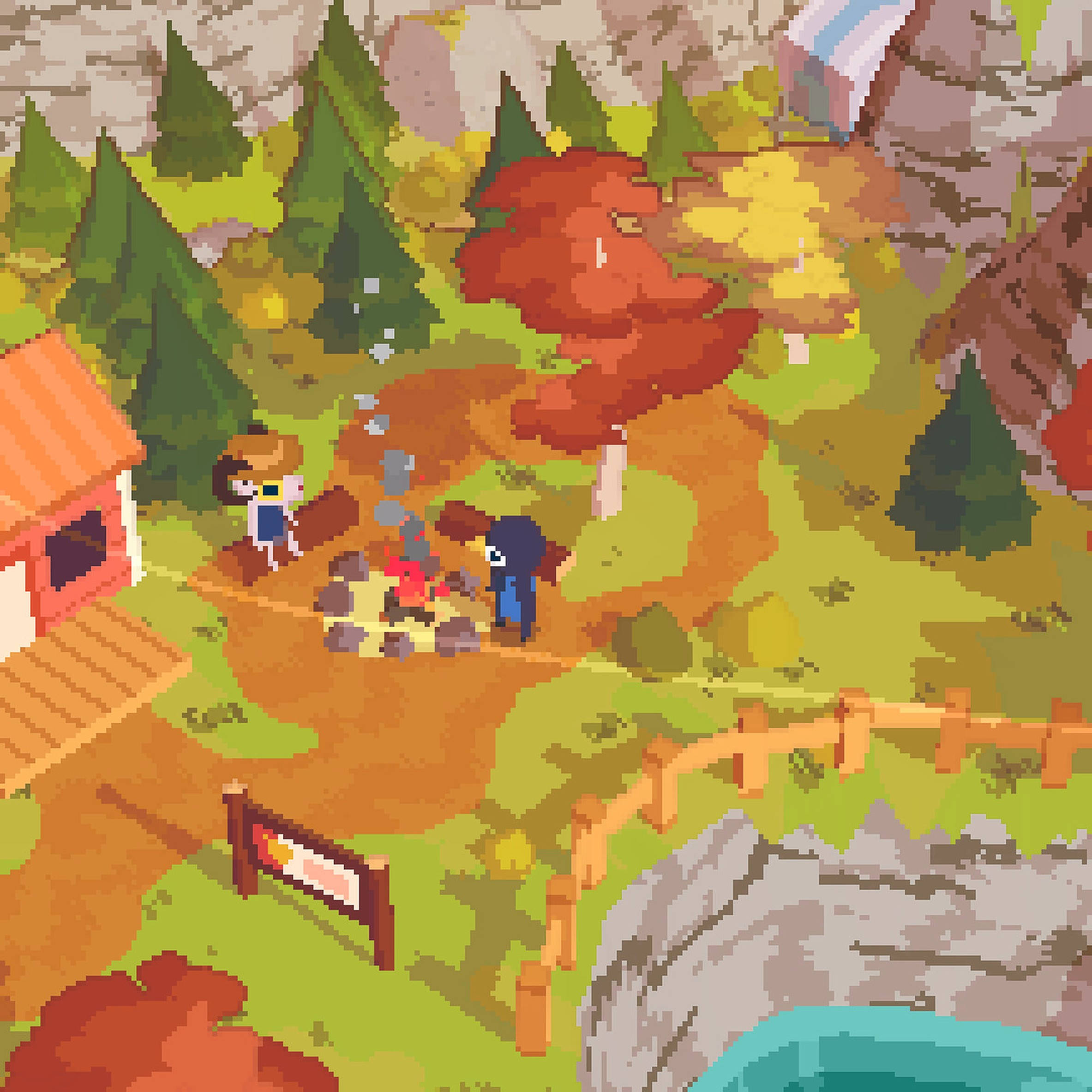 pixel-art, campfire, autumn forest, Full HD Desktop Wallpaper