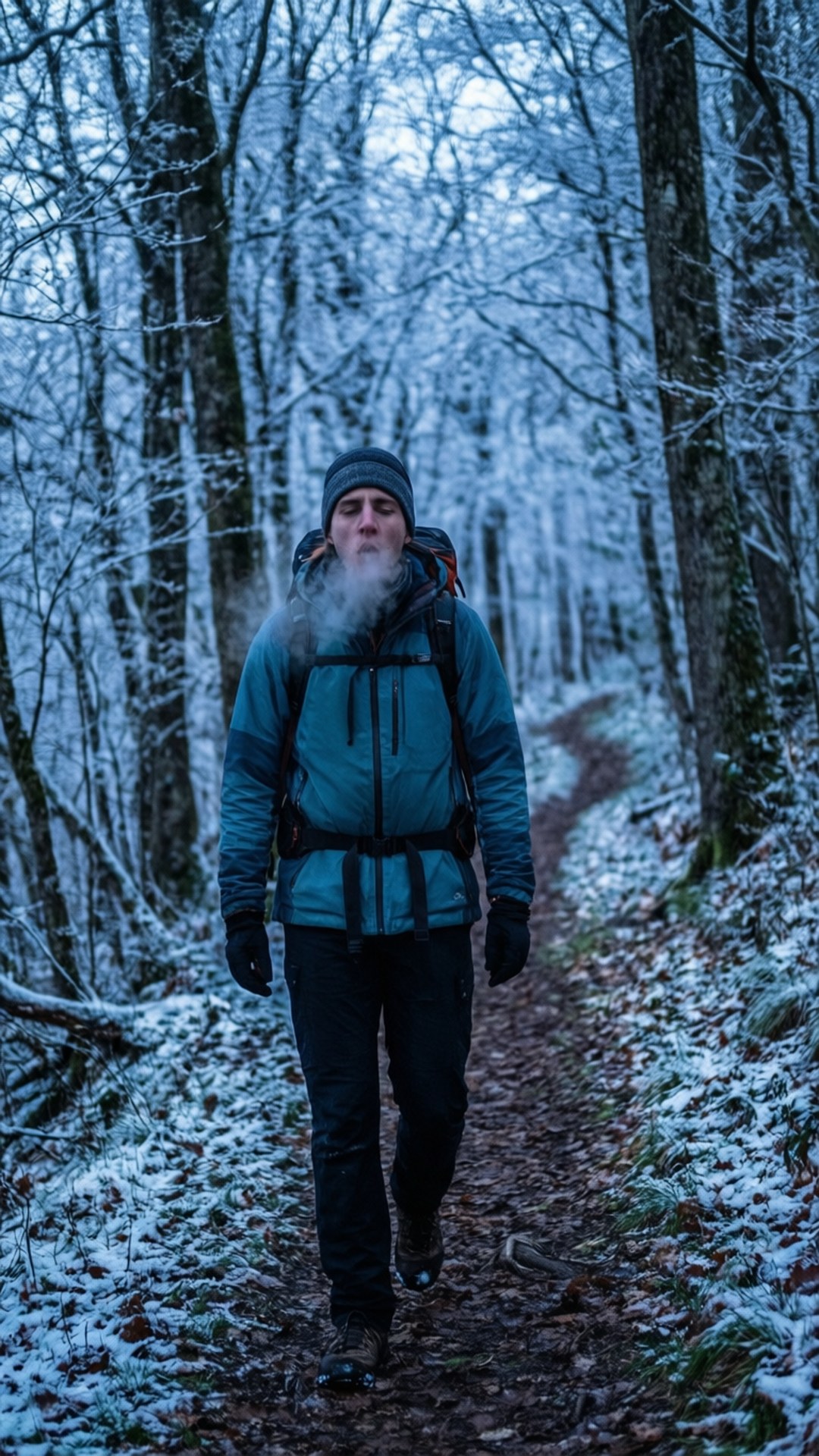 winter silence, snowy forest trail, white beard, Full HD Phone Wallpaper