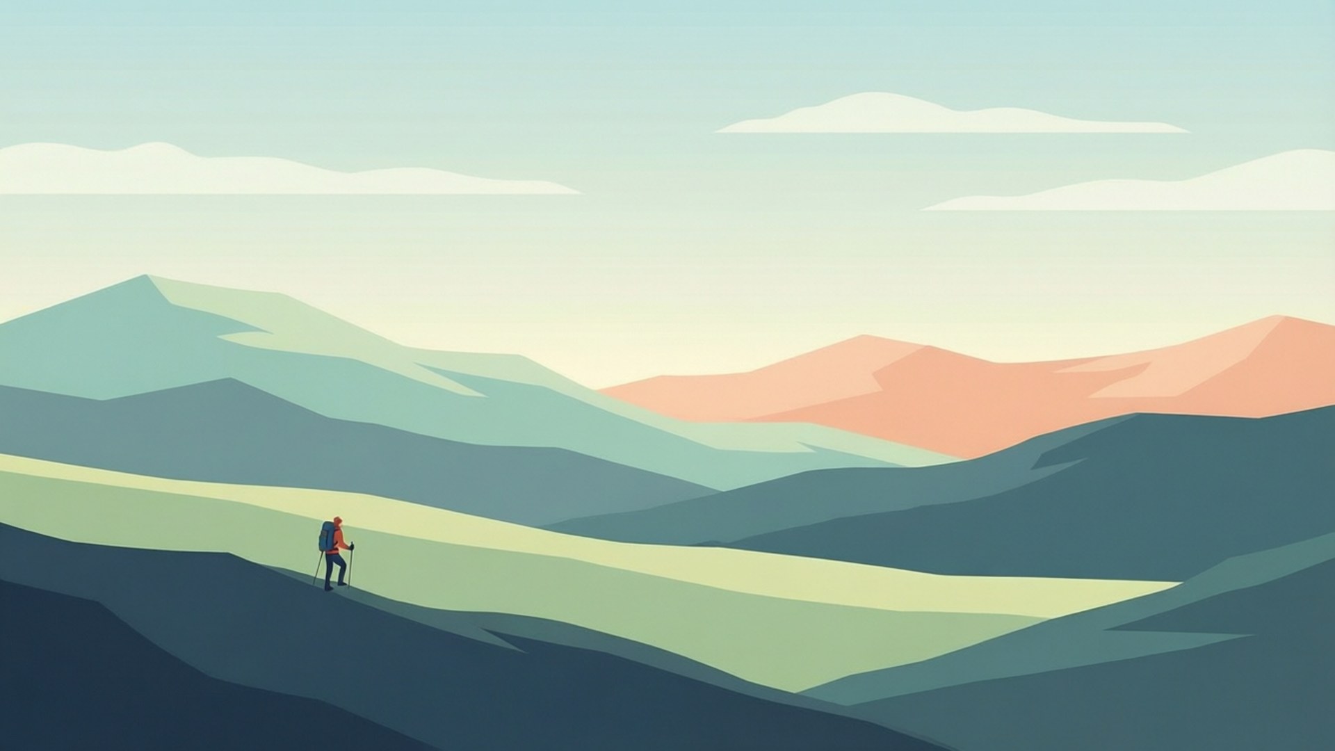 minimalist ridge hike, red backpack, winding path, Full HD Desktop Wallpaper