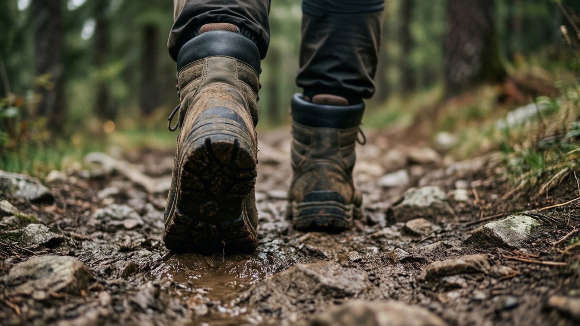 boots, trail, puddle, Full HD Desktop Wallpaper