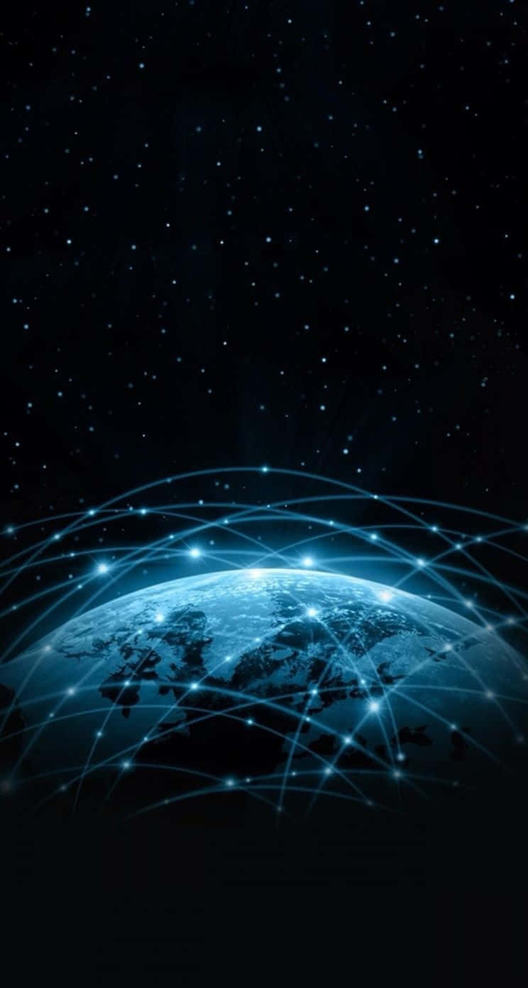 Clever iPhone, glowing blue planet Earth, luminous digital connections, HD Phone Wallpaper