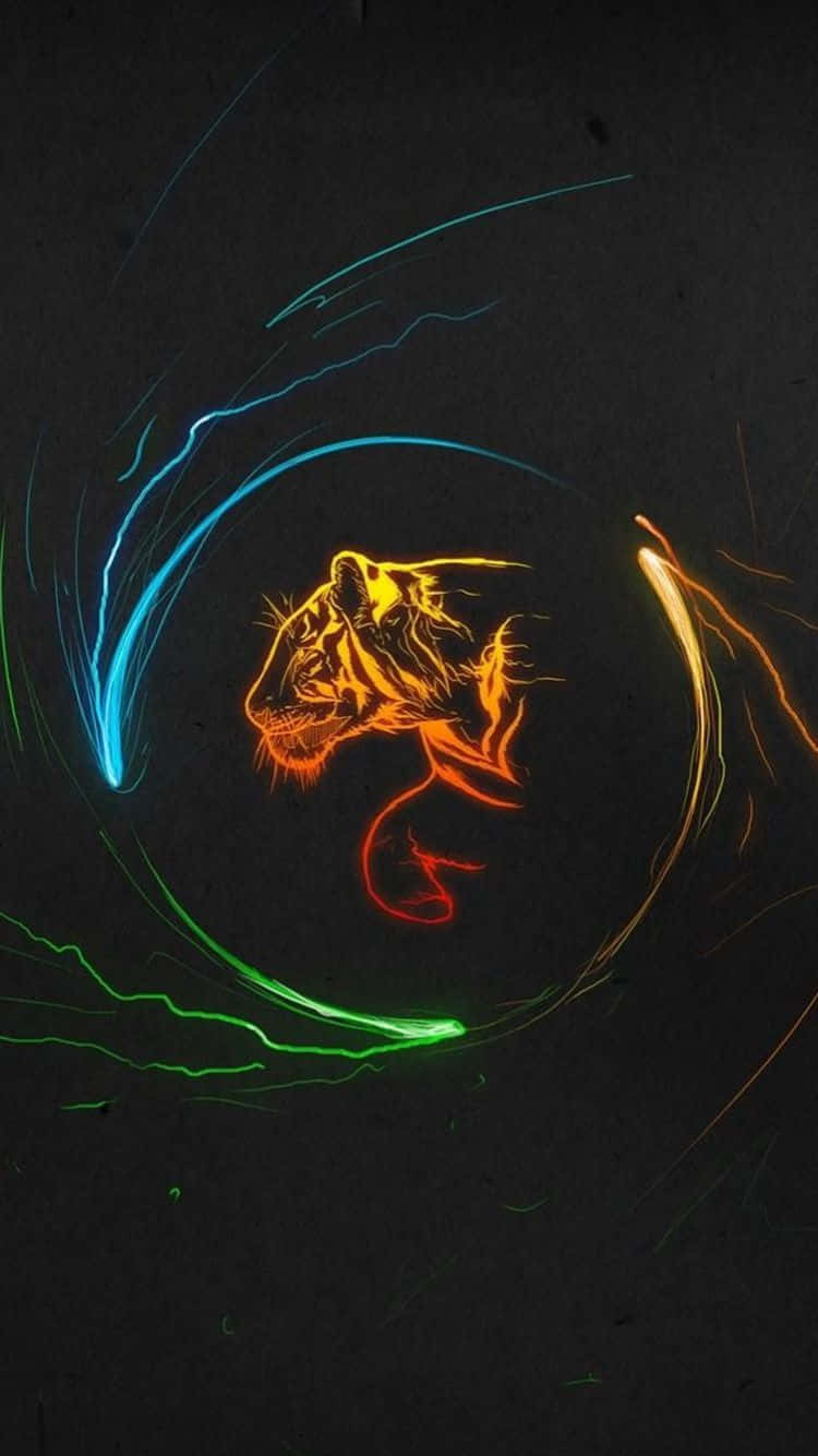 Clever iPhone, glowing tiger head, fiery orange and yellow swirls, HD Phone Wallpaper