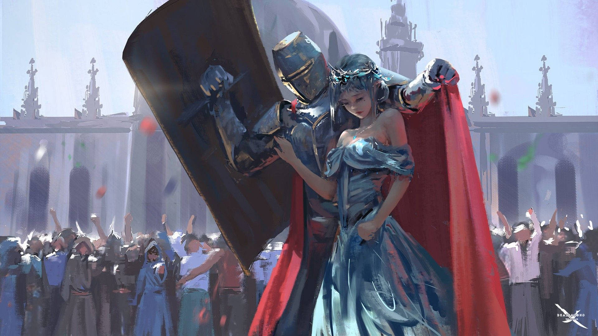 knight, princess, gleaming armor, Full HD Desktop Wallpaper