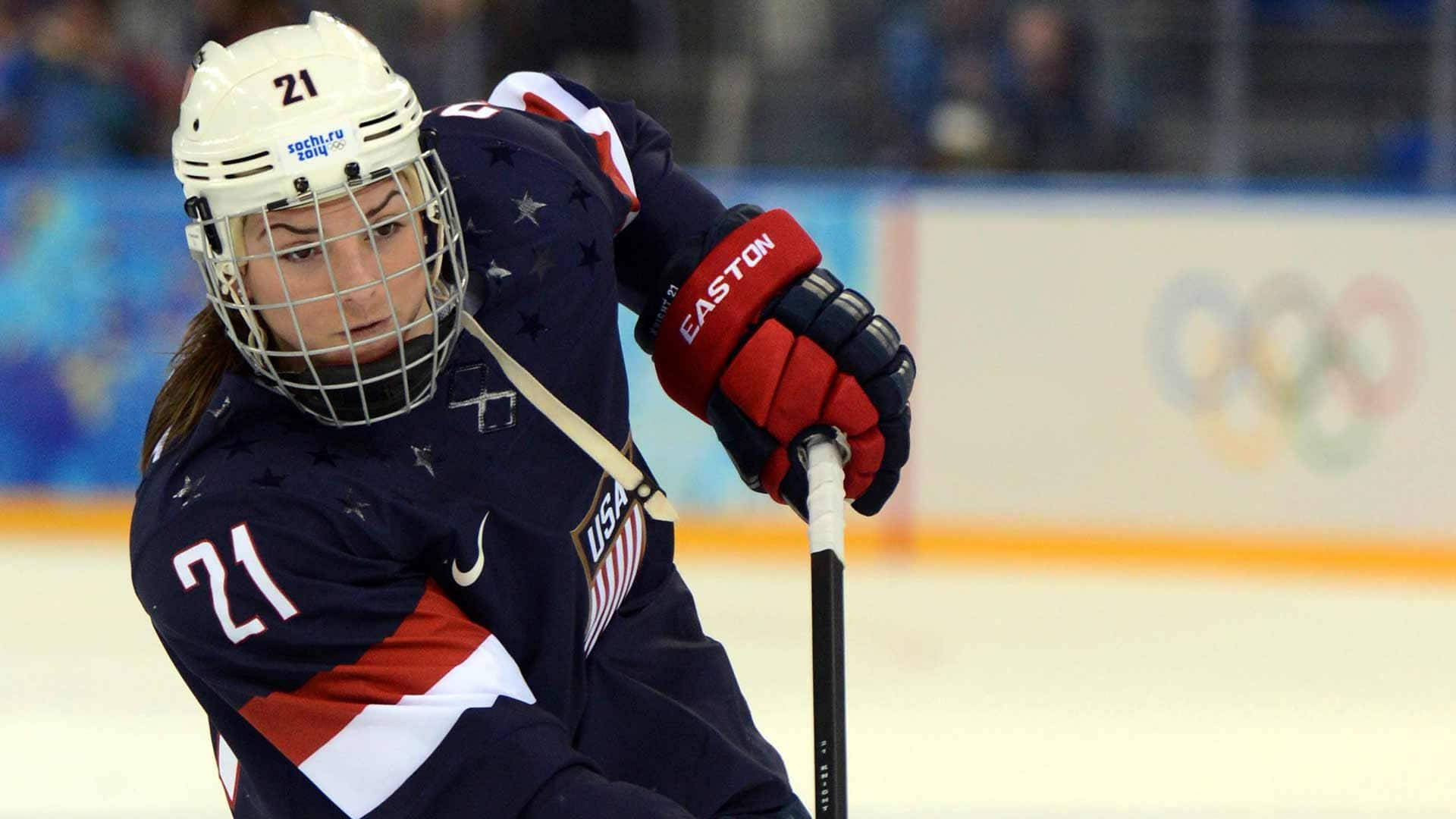 Hilary Knight, strike stance, navy blue jersey, Full HD Desktop Wallpaper