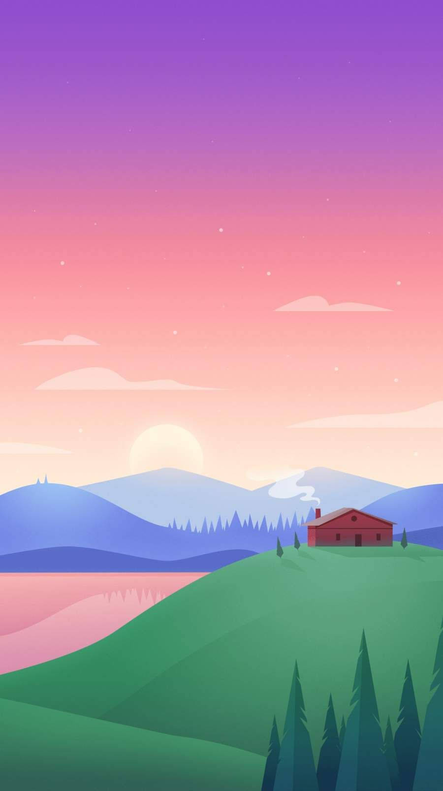 Hill View, red cabin, green hill, HD Phone Wallpaper
