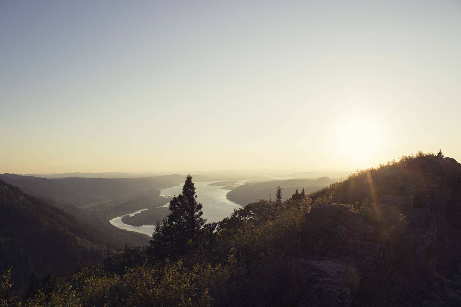 Hill View, river, forest, HD Desktop Wallpaper