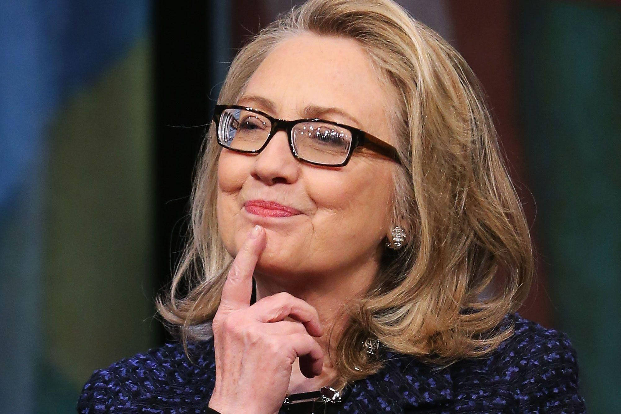 Hillary Clinton, finger on chin, glasses, Full HD Desktop Wallpaper