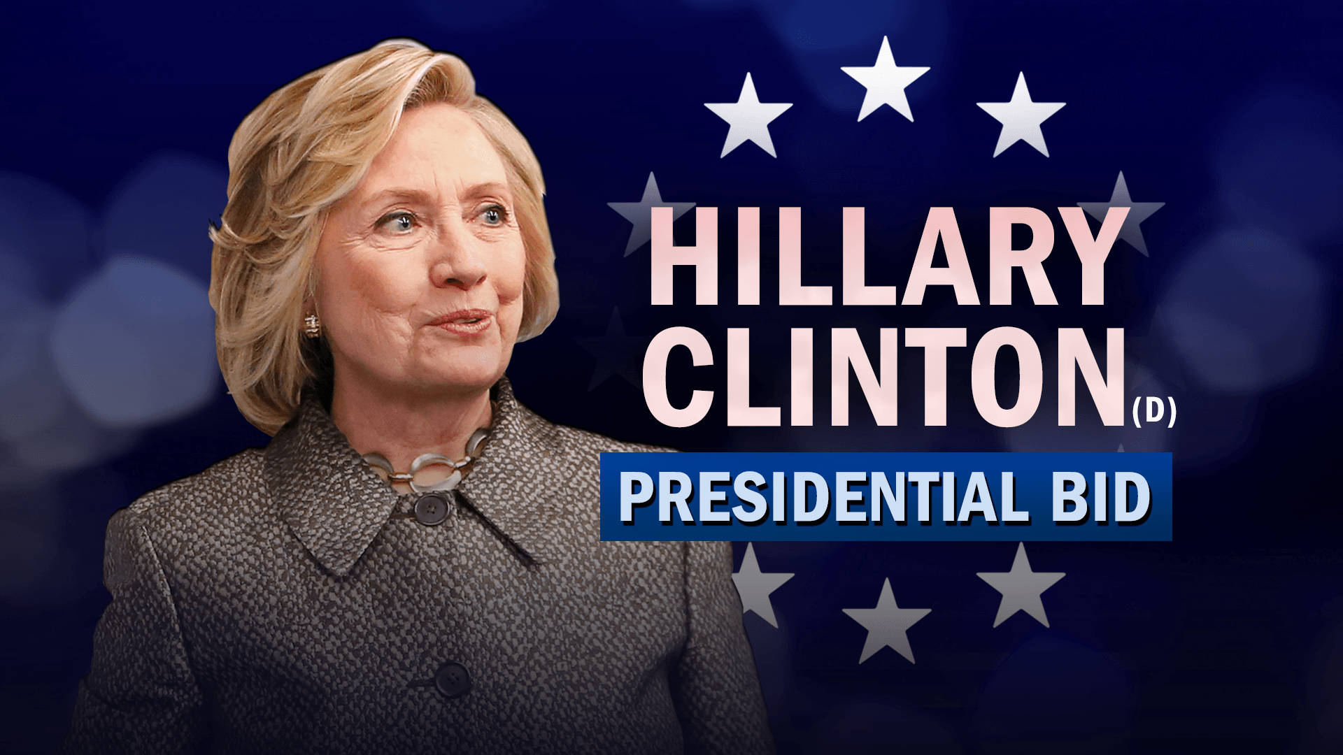 Hillary Clinton, gray coat, blue starry background, Full HD Desktop Wallpaper