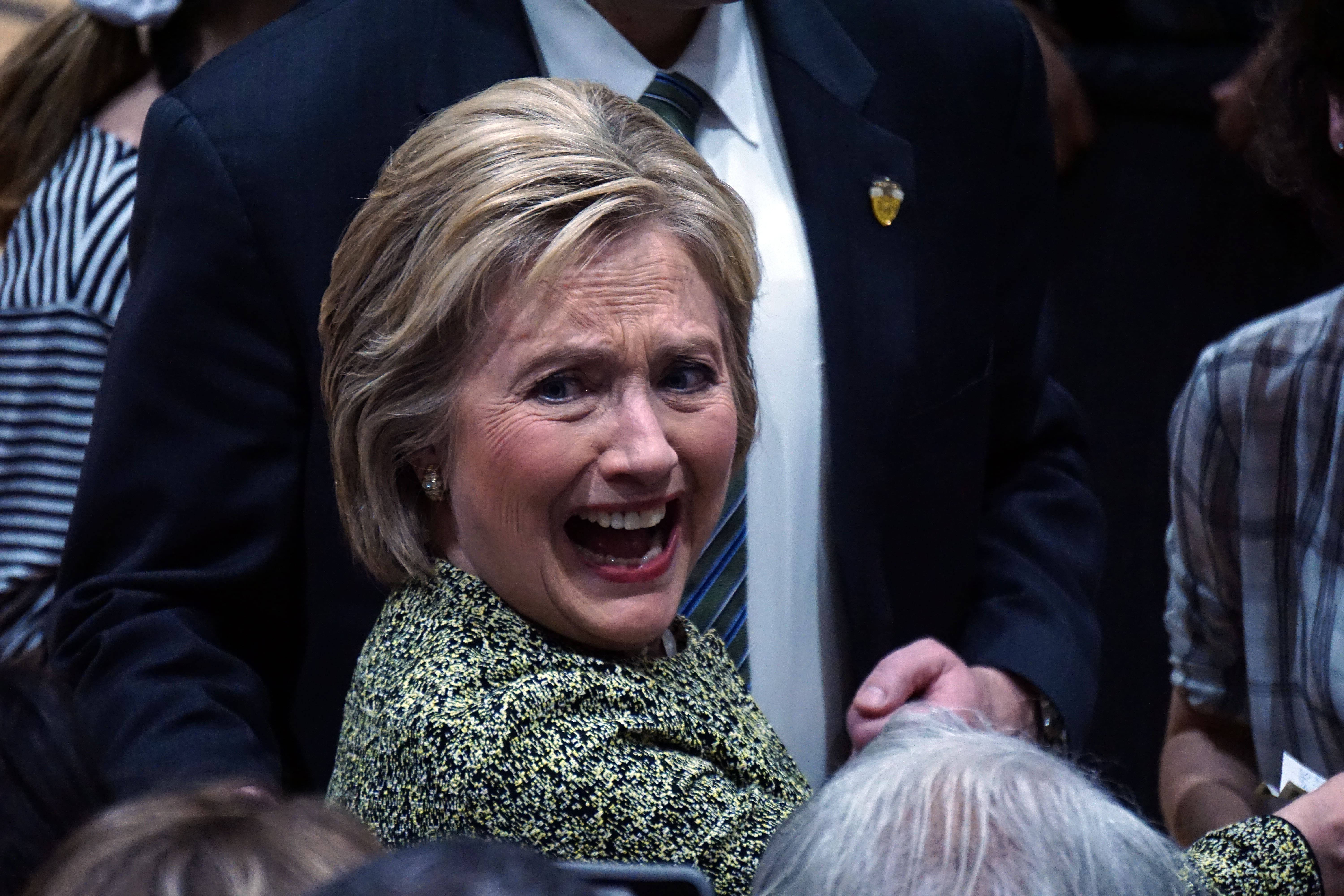 Hillary Clinton, green patterned jacket, laugh, 5K Desktop Wallpaper