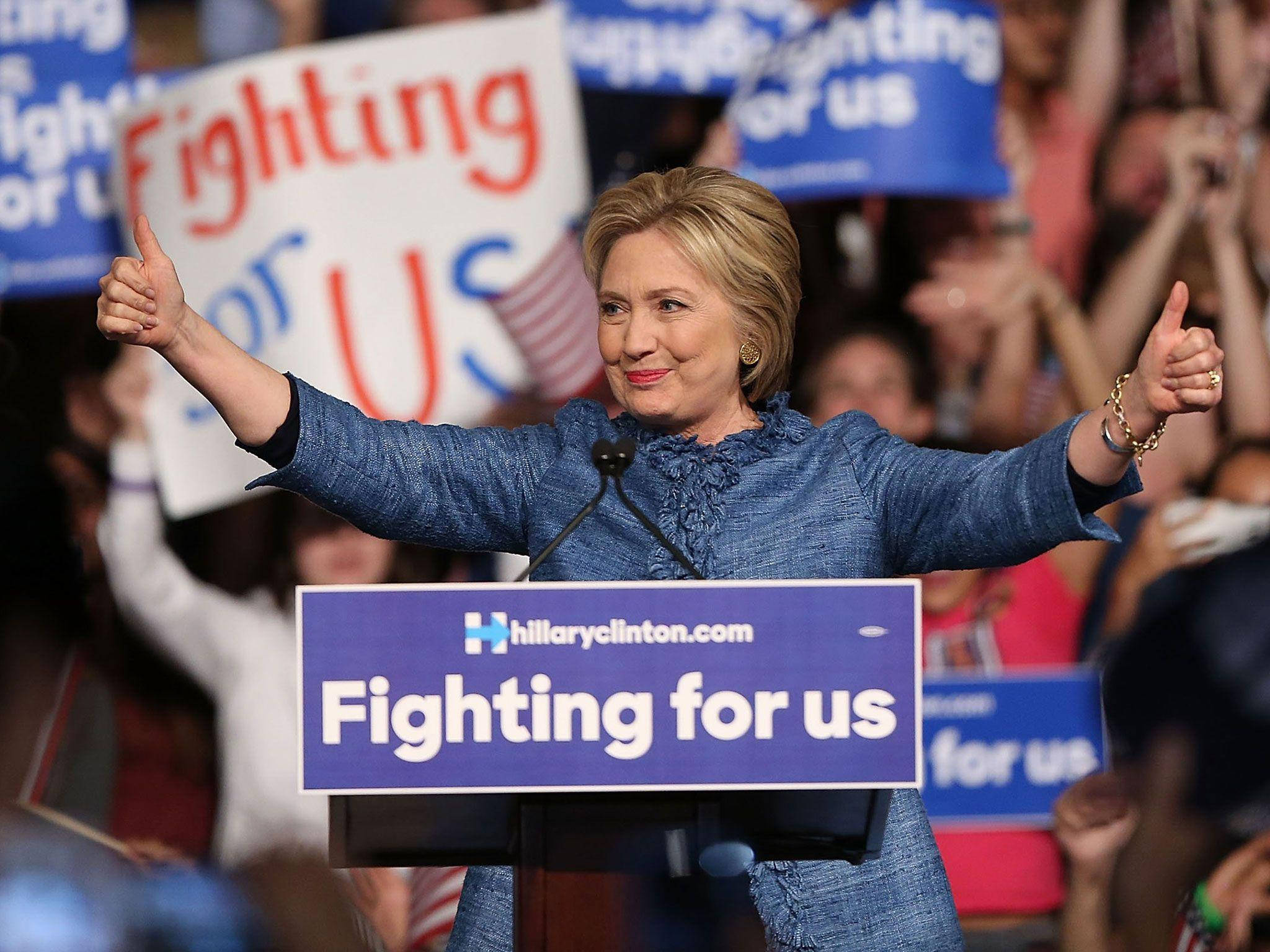 Hillary Clinton, thumbs up, campaign podium, Full HD Desktop Wallpaper