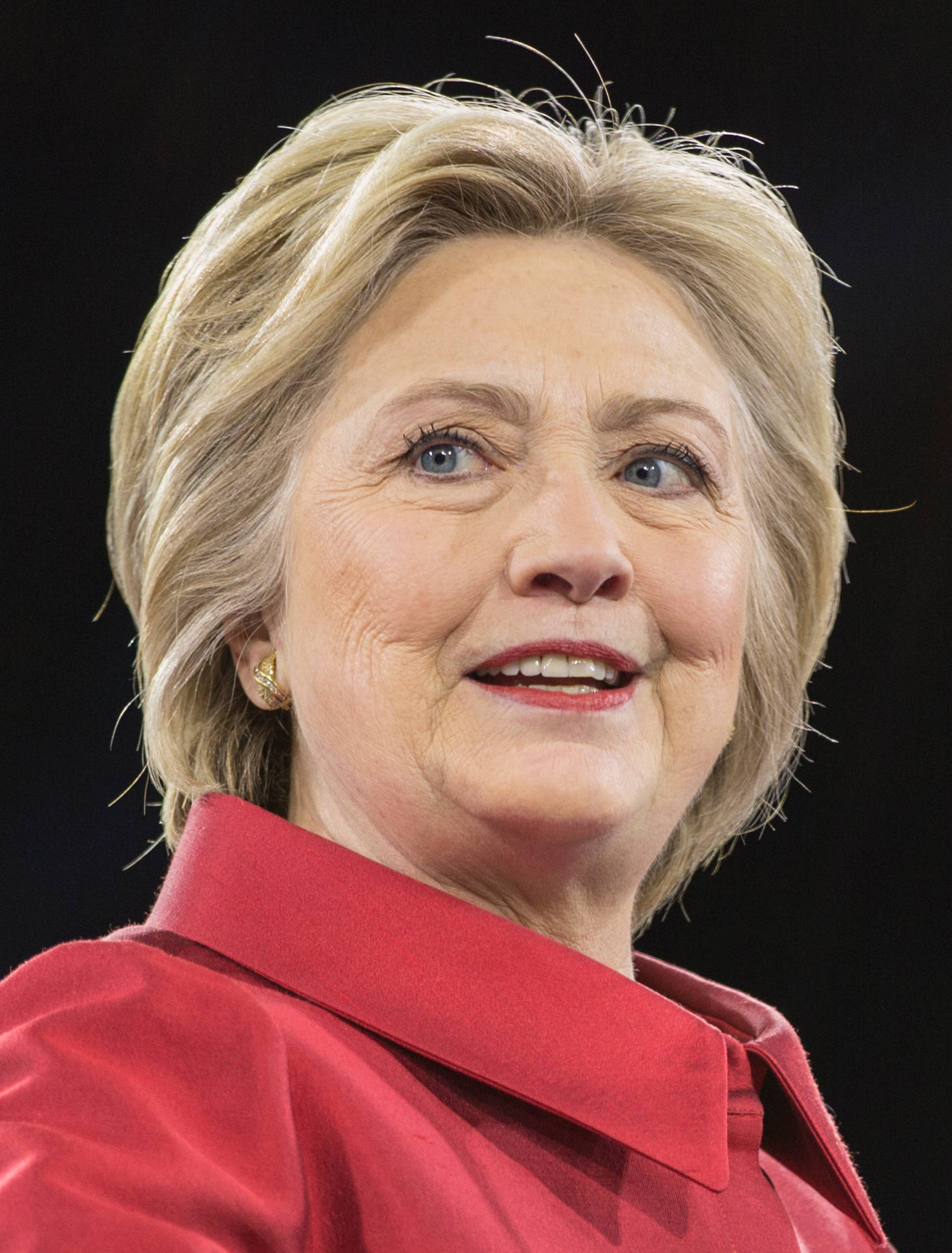 Hillary Clinton, red collared shirt, dark background, Full HD Phone Wallpaper