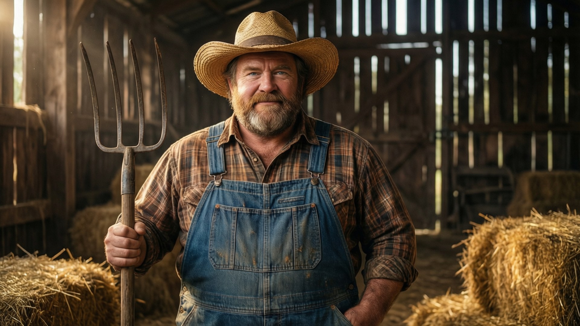 Hillbilly Jim, barn, pitchfork, Full HD Desktop Wallpaper