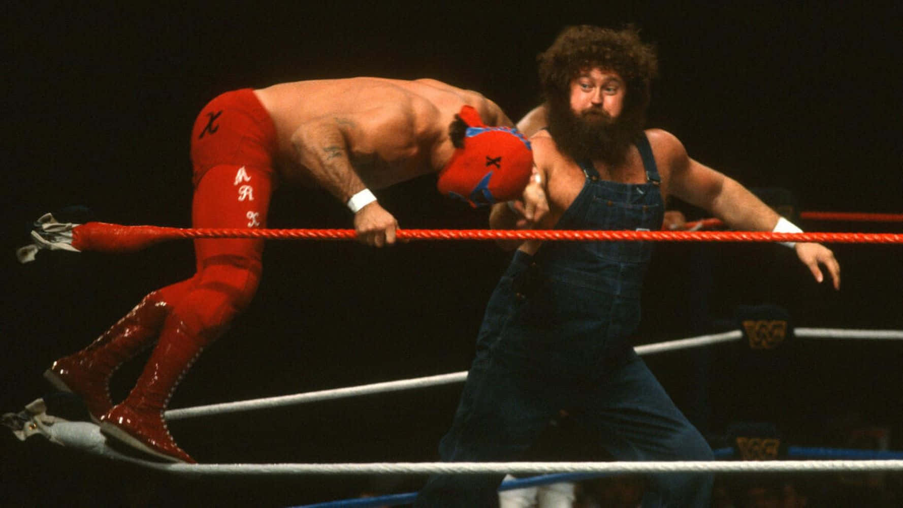 Hillbilly Jim, red tights, denim overalls, HD Desktop Wallpaper