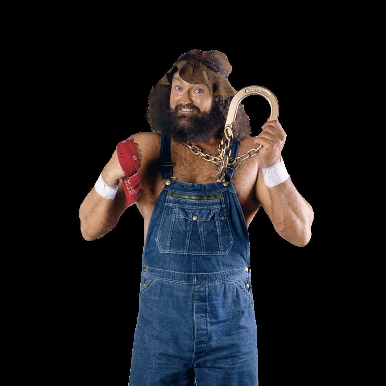 Hillbilly Jim, horseshoe chain, blue denim overalls, HD Desktop Wallpaper