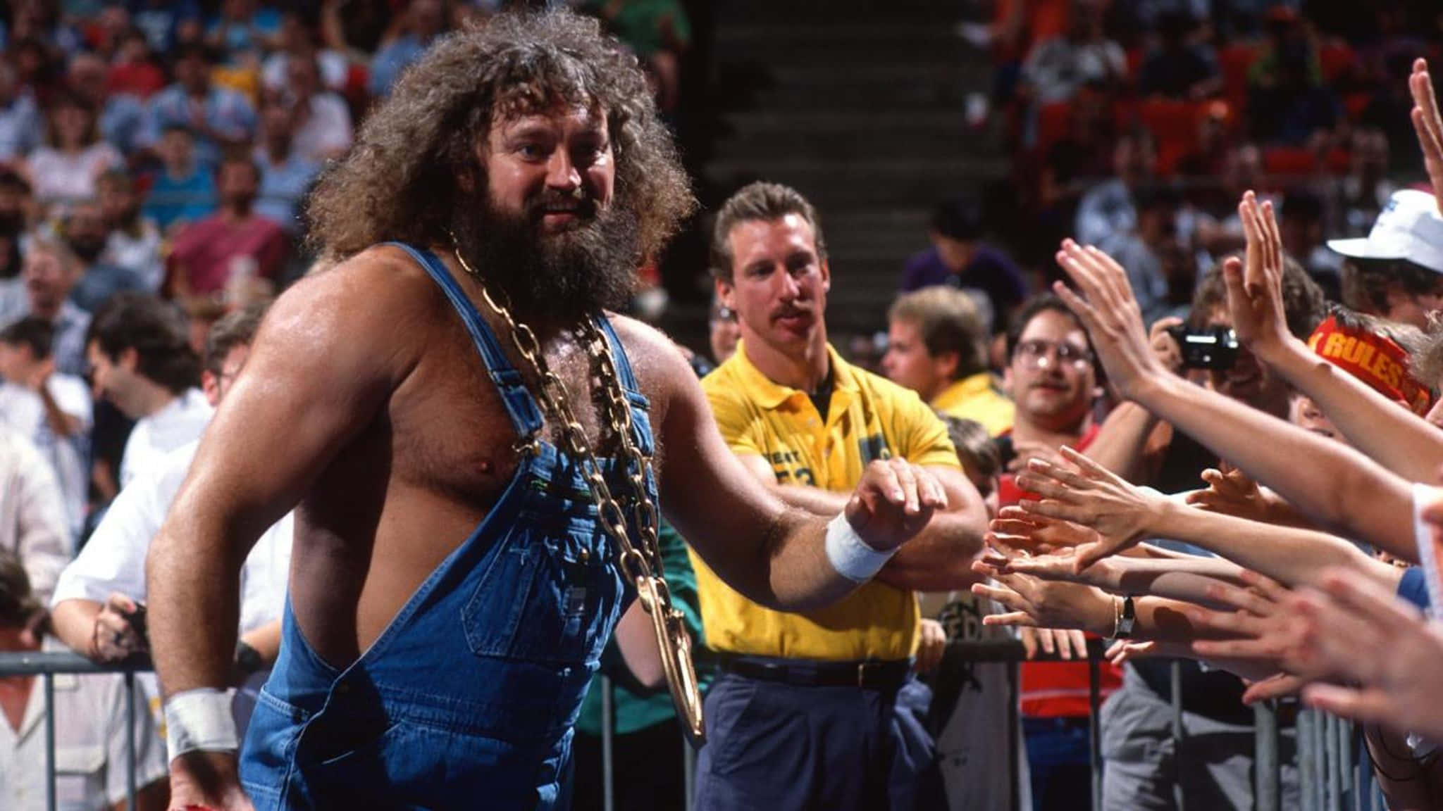 Hillbilly Jim, blue overalls, chain around his neck, Full HD Desktop Wallpaper