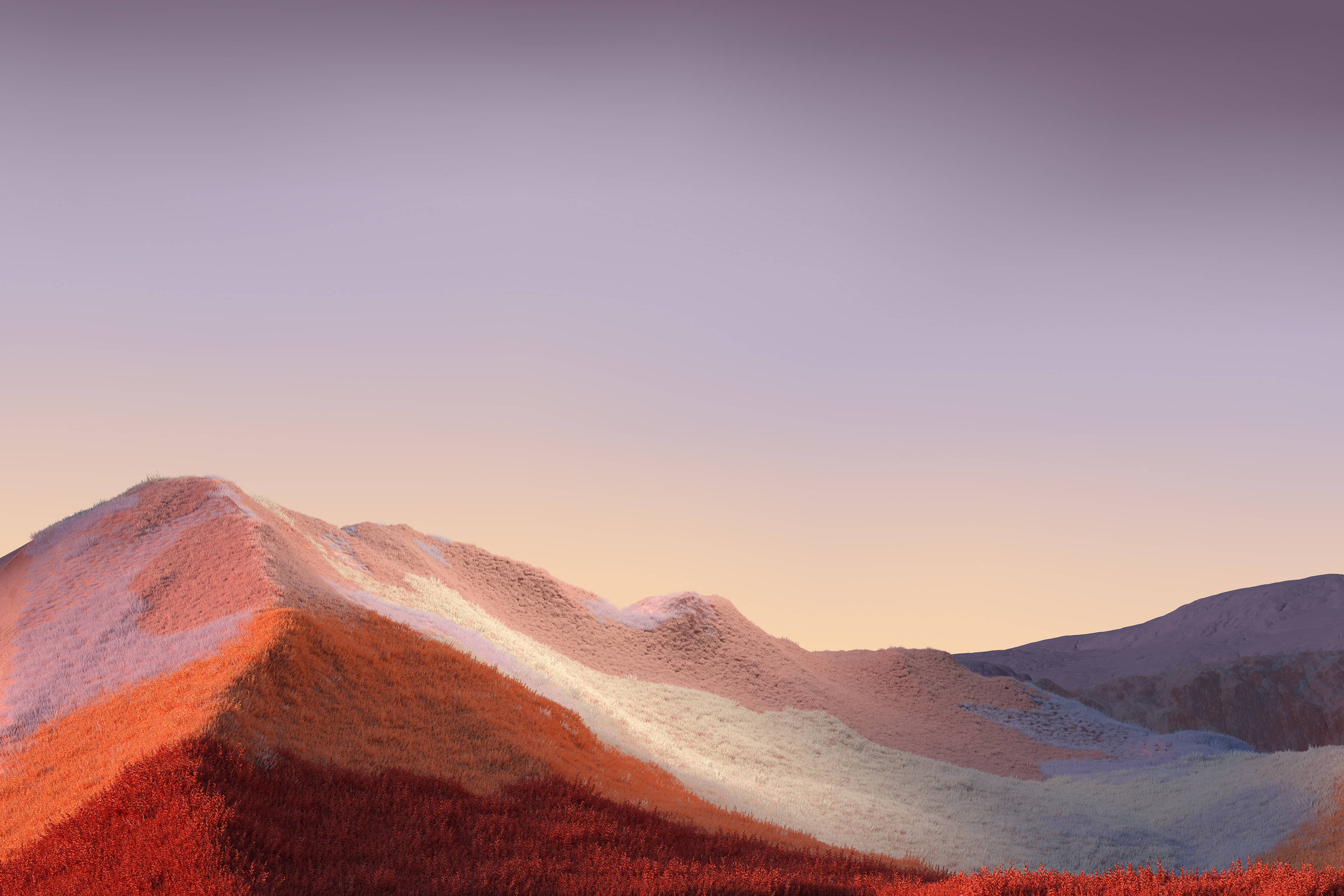 Colorful Hillside Mountain, sunrise, soft pink, 4K Desktop Wallpaper