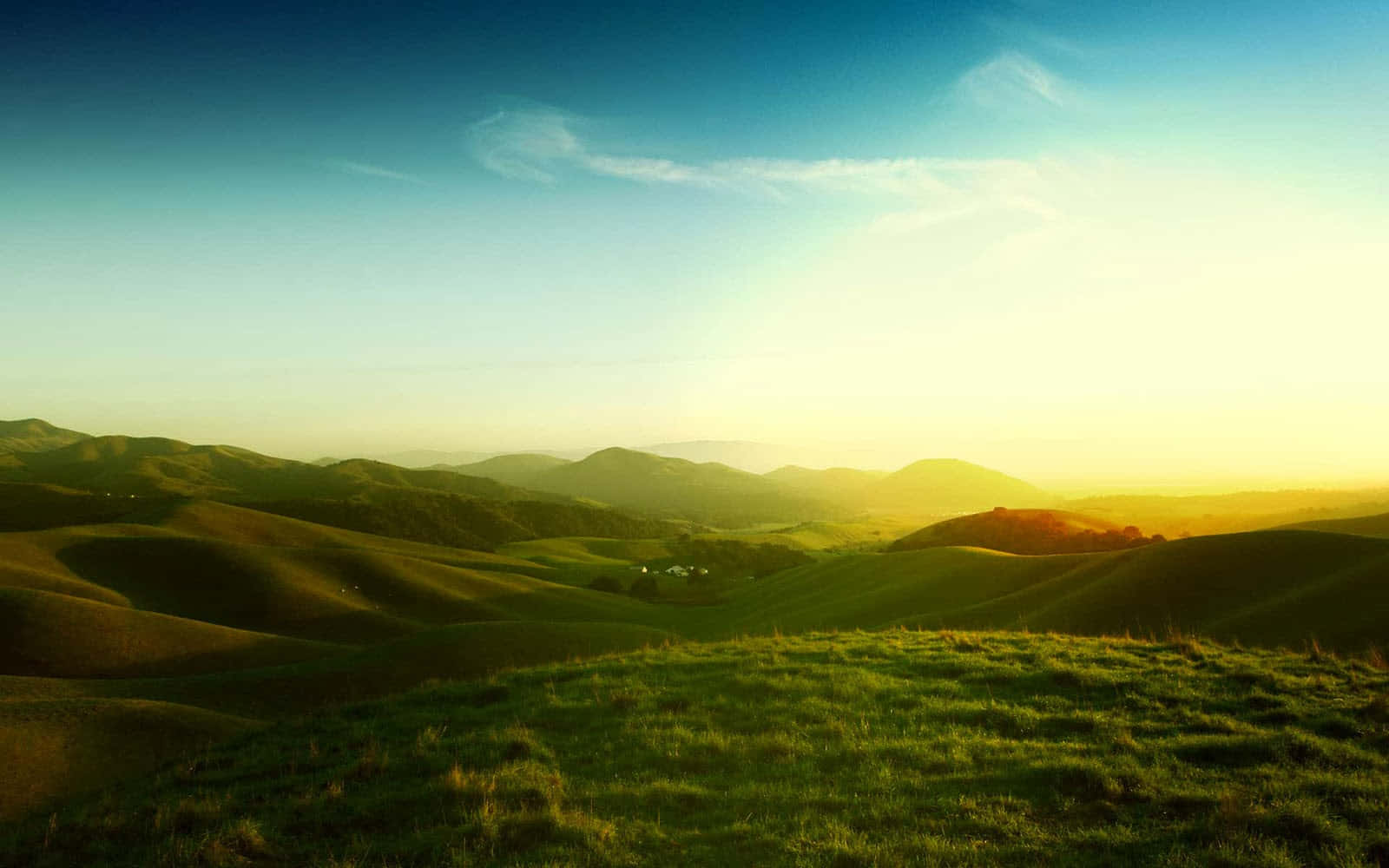 Green Hills, sunrise, rolling green hills, HD Desktop Wallpaper