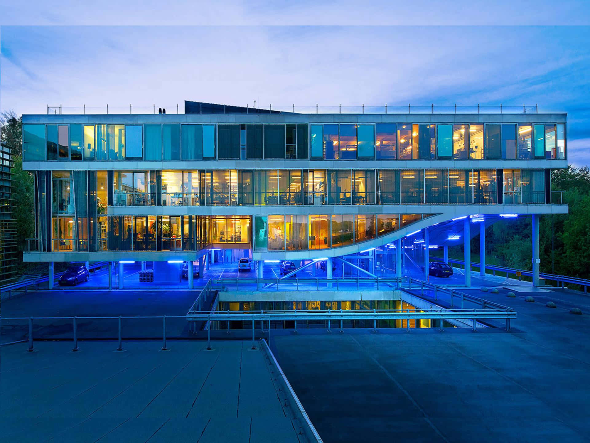 Hilversum, modern architecture, dusk, Full HD Desktop Wallpaper