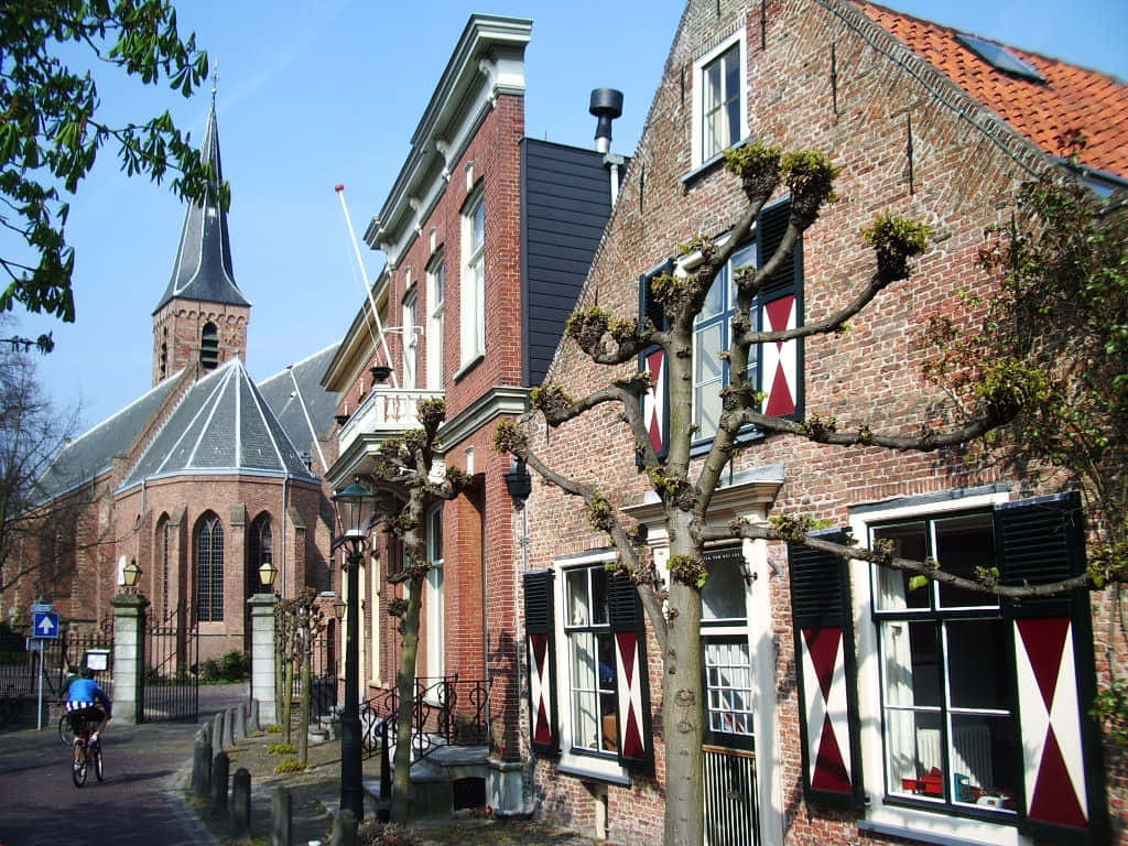 Hilversum, historical street view, red brick buildings, SD Desktop Wallpaper