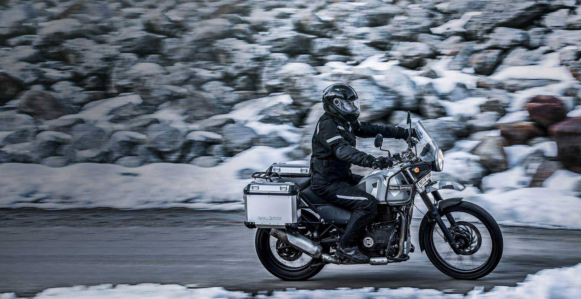 Himalayan Bike, silver, snowy mountain road, Full HD Desktop Wallpaper