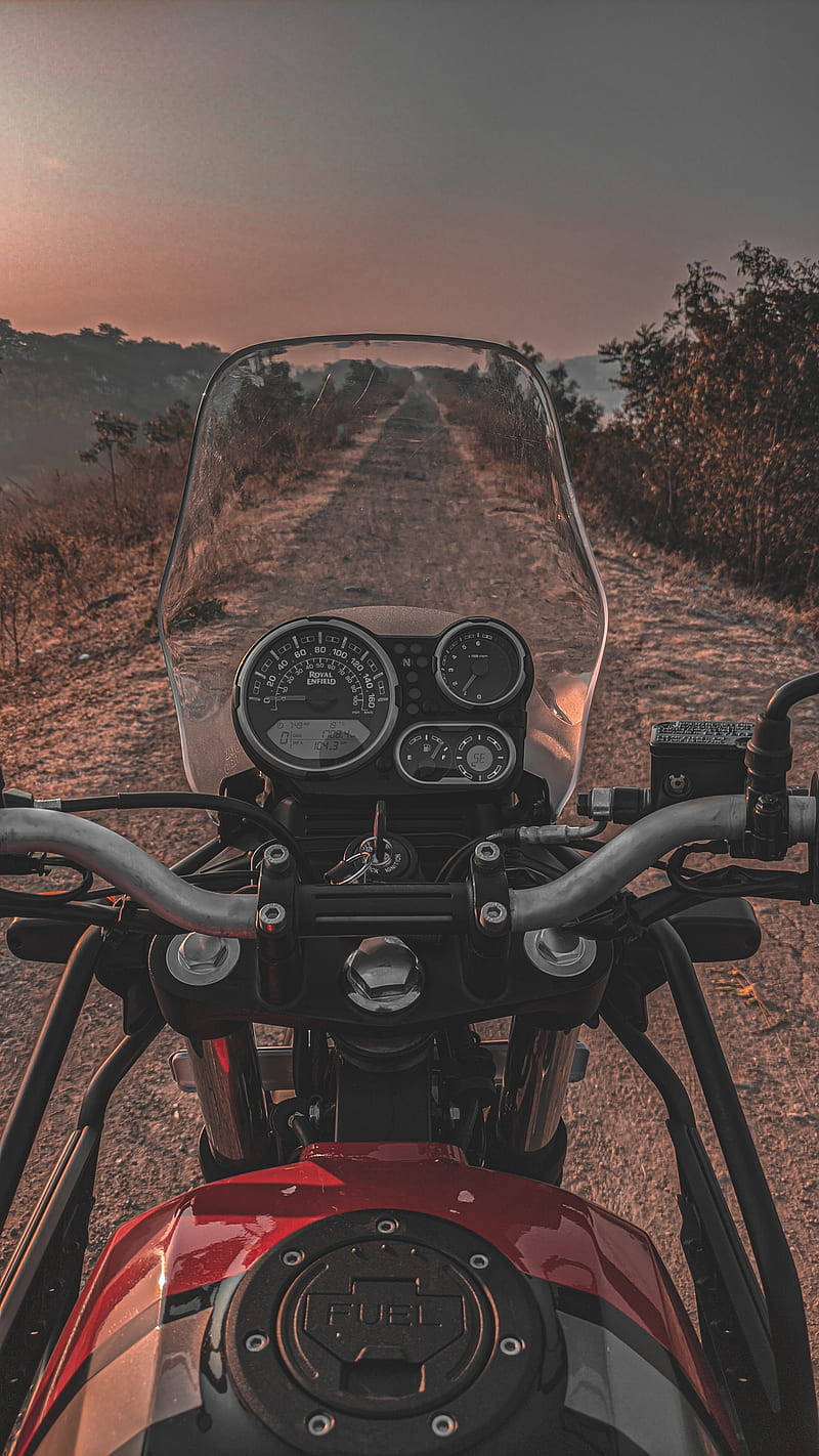Himalayan, red motorcycle, dusty rural road, HD Phone Wallpaper
