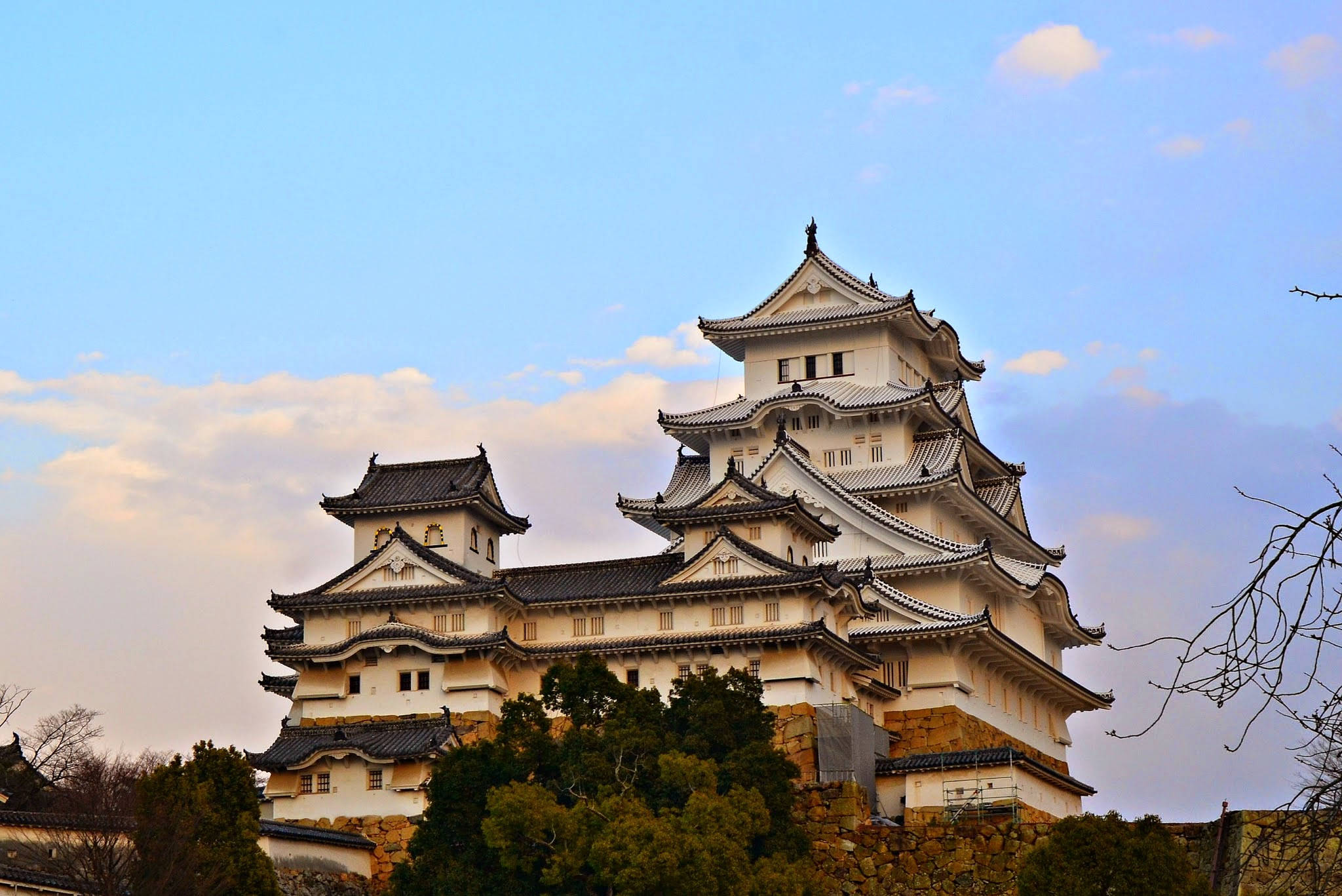 Himeji Castle, white, tiered roofs, Full HD Desktop Wallpaper