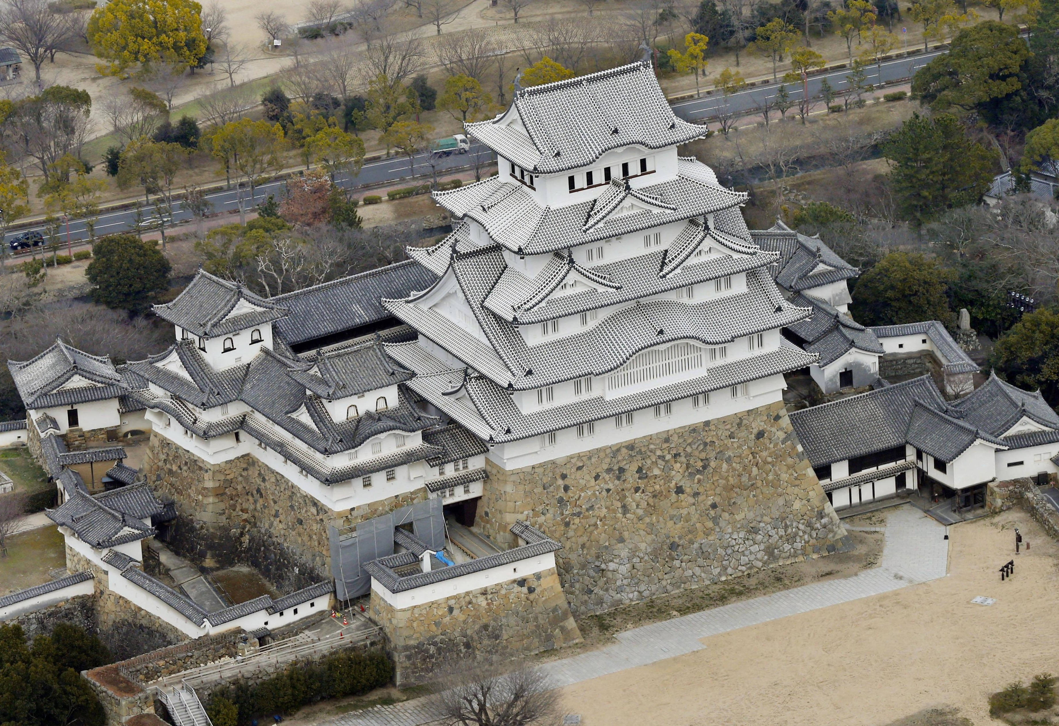 Himeji Castle, top view, aerial view, 2K Desktop Wallpaper