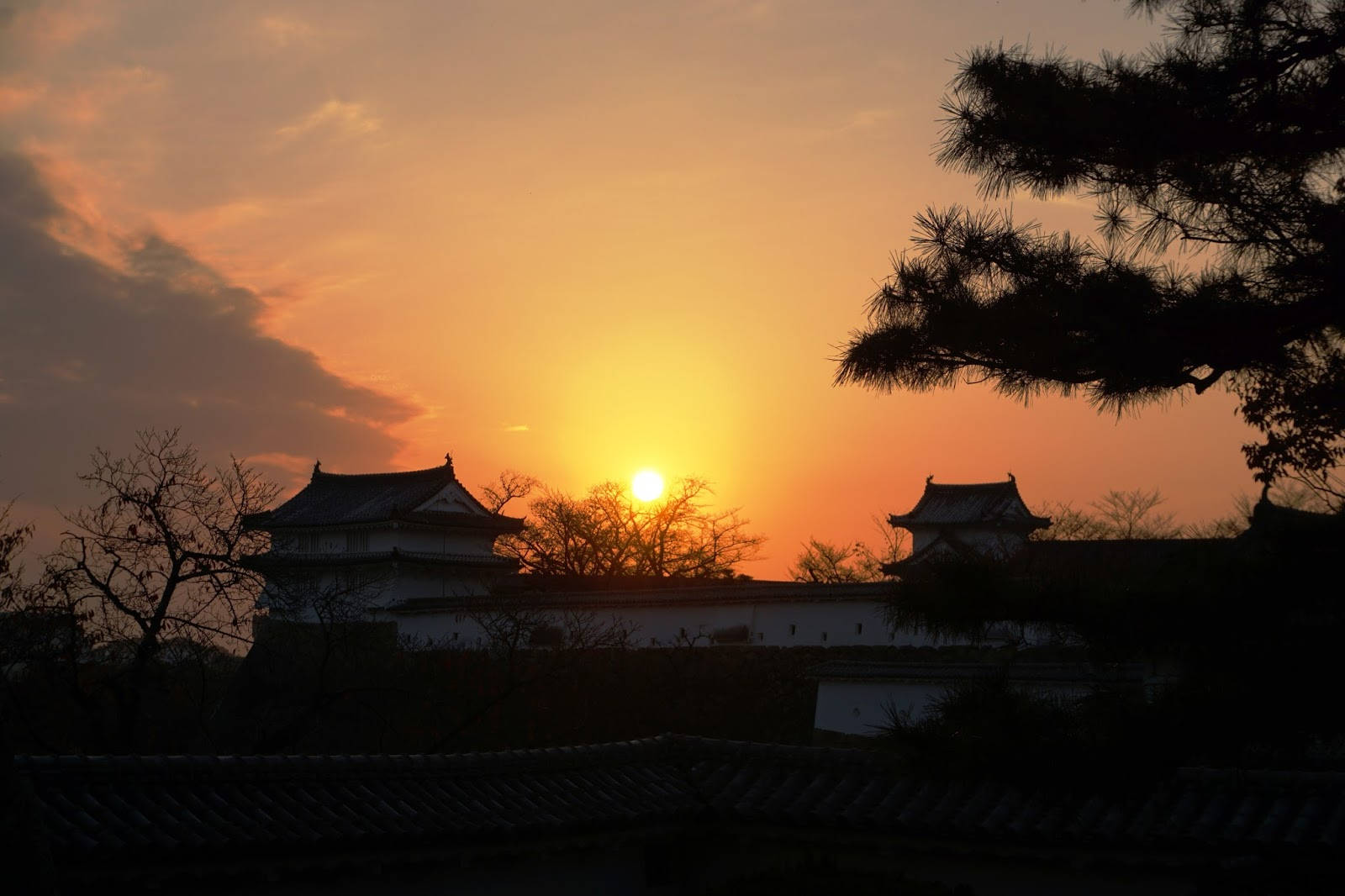 Himeji Castle, sunset, vibrant orange, HD Desktop Wallpaper